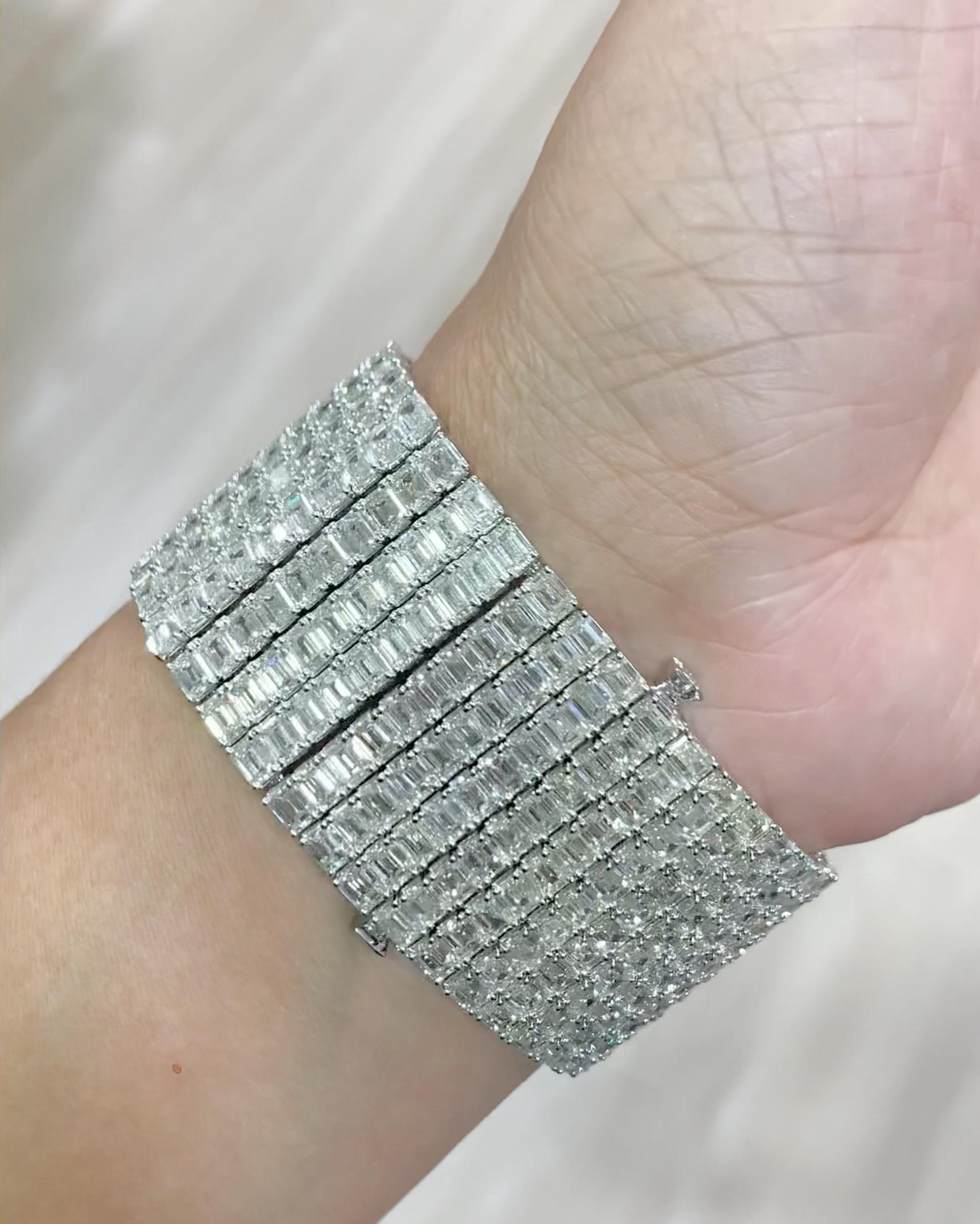 Emilio Jewelry 76 Carat Emerald Cut Diamond Bracelet Cuff For Sale 2