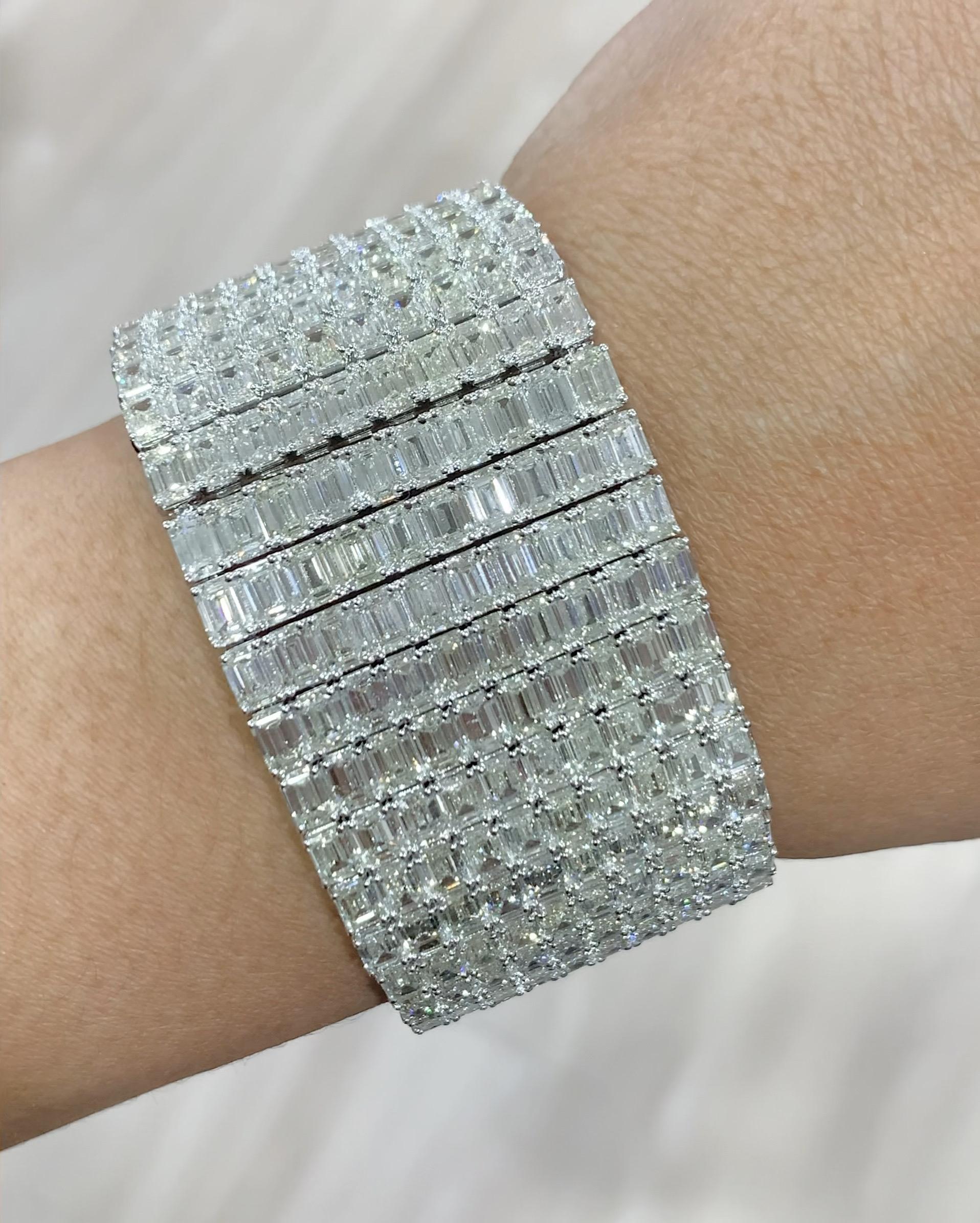 Emilio Jewelry 76 Carat Emerald Cut Diamond Bracelet Cuff For Sale 4