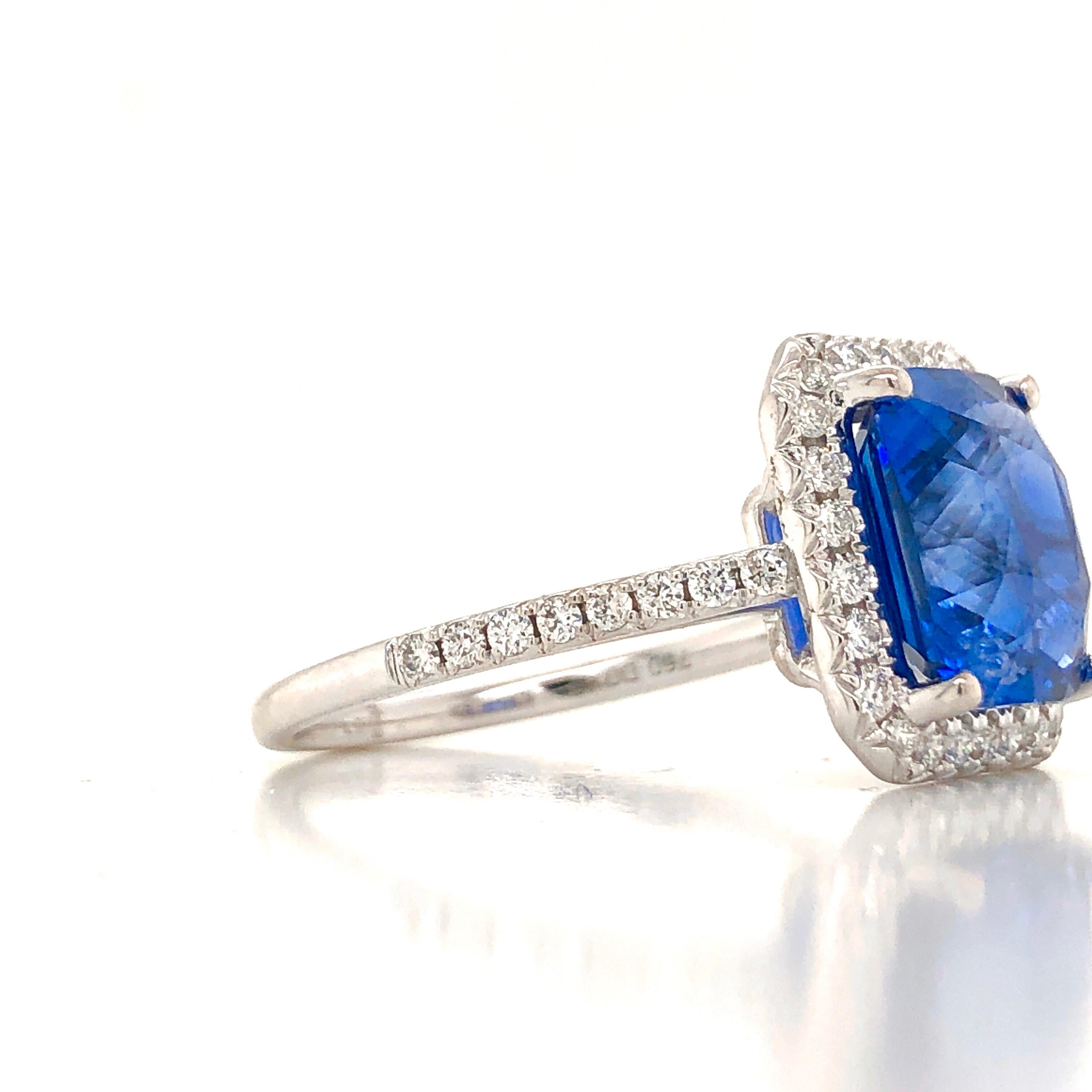 Radiant Cut Emilio Jewelry 7.69 Carat AGL Certified Radiant Sapphire Diamond Ring For Sale