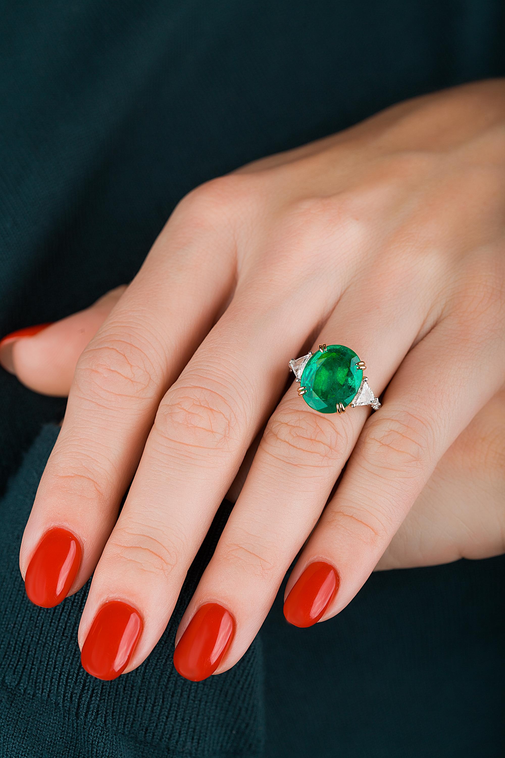 Oval Cut Emilio Jewelry 7.82 Carat Certified Emerald Diamond Ring