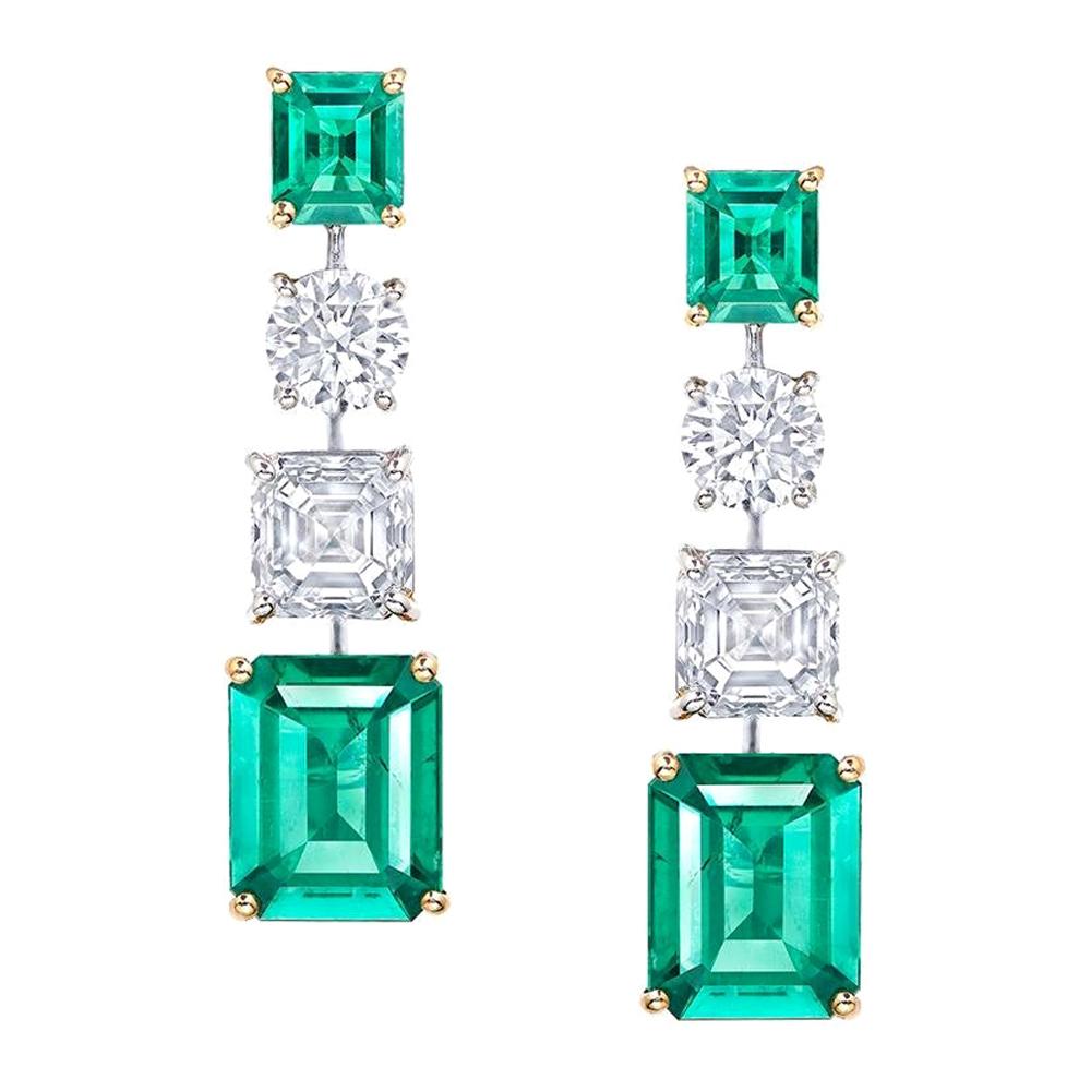 Emilio Jewelry 8.58 Carat Vivid Green No Oil Colombian Emerald Earrings For Sale