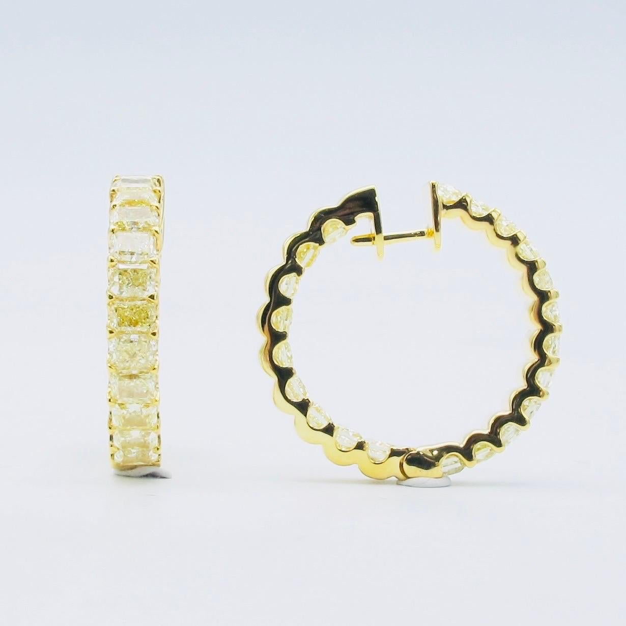 Radiant Cut Emilio Jewelry 8.64 Carat Yellow Diamond Hoop Earrings  For Sale