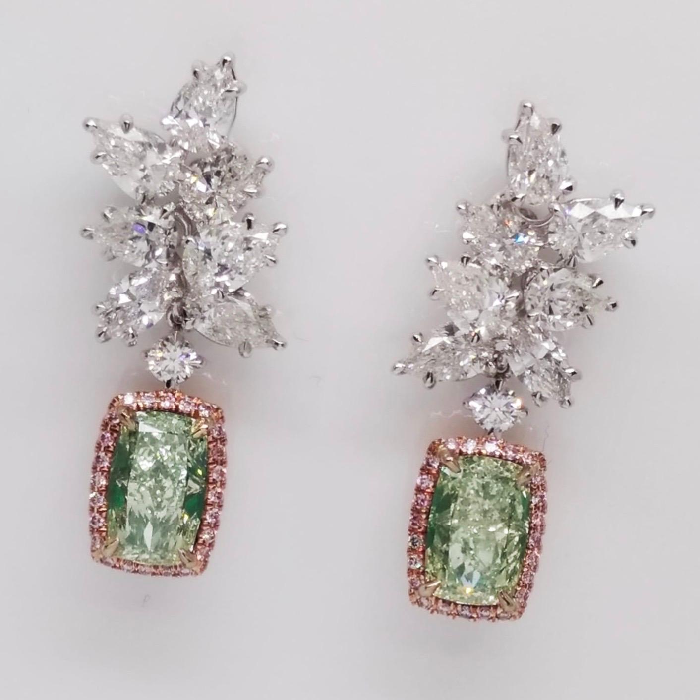 Emilio Jewelry 8.80 Carat GIA Certified Fancy Yellowish Green Diamond Earrings In New Condition For Sale In New York, NY