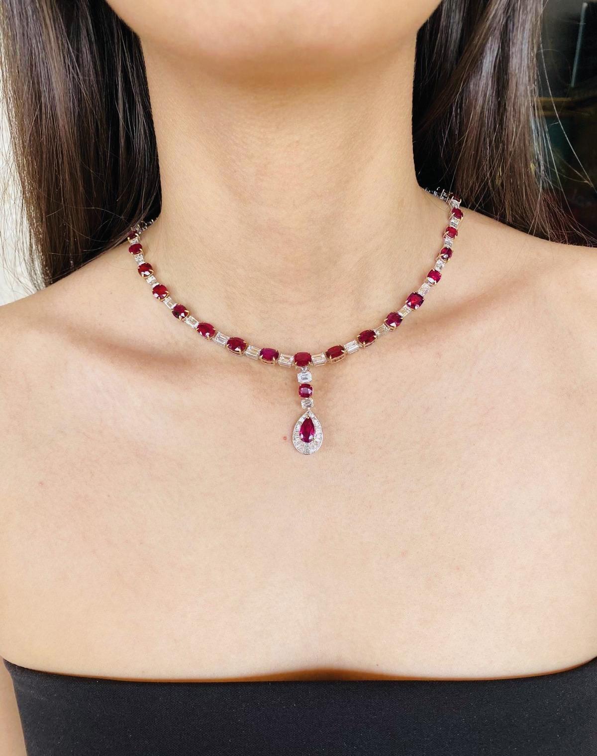 Emilio Jewelry 89.00 Karat Burma No Heat Taubenblut Halskette im Zustand „Neu“ im Angebot in New York, NY