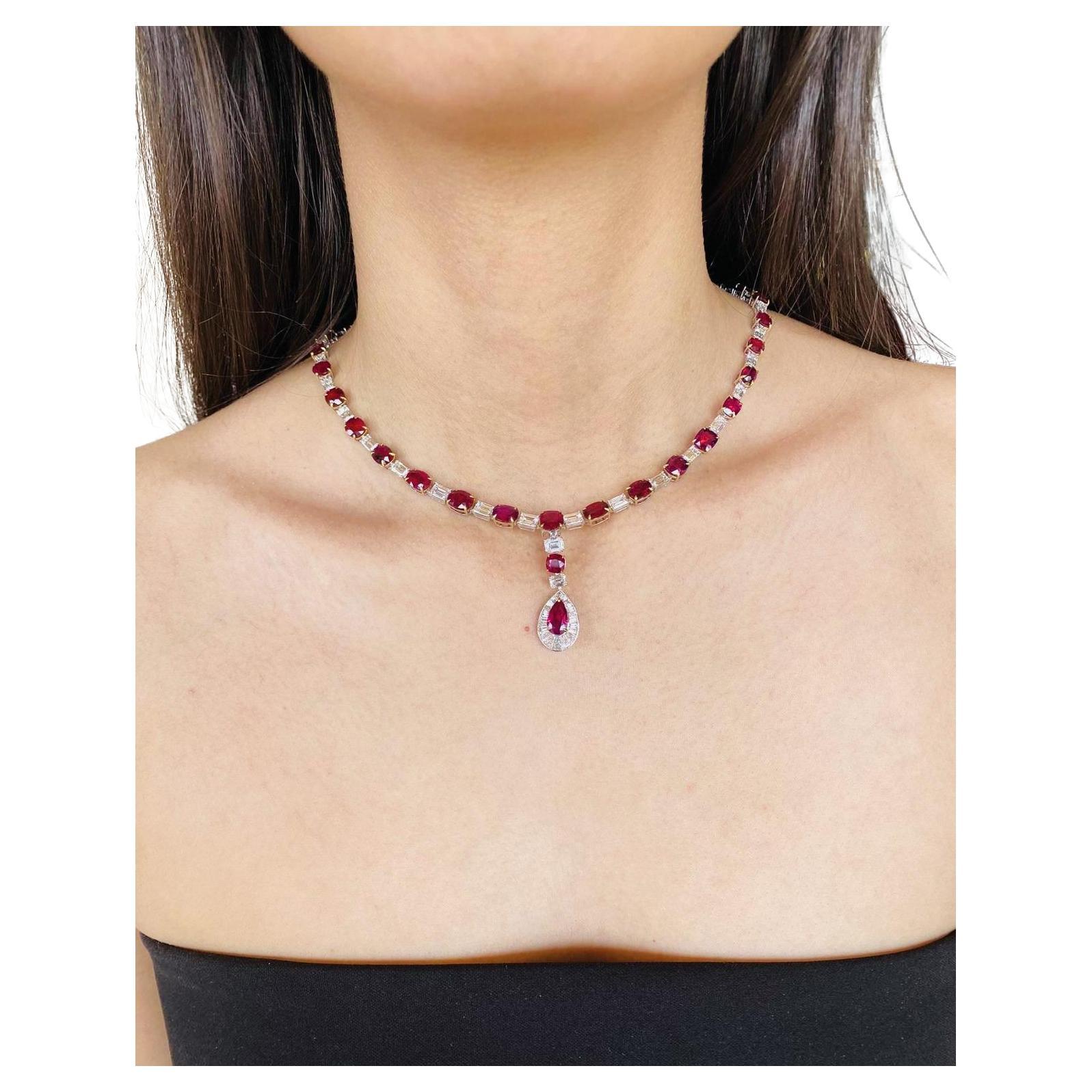 Emilio Jewelry 89.00 Karat Burma No Heat Taubenblut Halskette im Angebot
