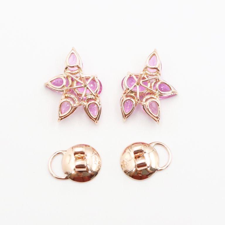 From the vault at Emilio Jewelry located on New York's iconic Fifth Avenue,
Bright rich pink sapphires set to create an everyday but different knockout pair of earrings. 
Please inquire for additional details. All pieces are hand made in the Emilio