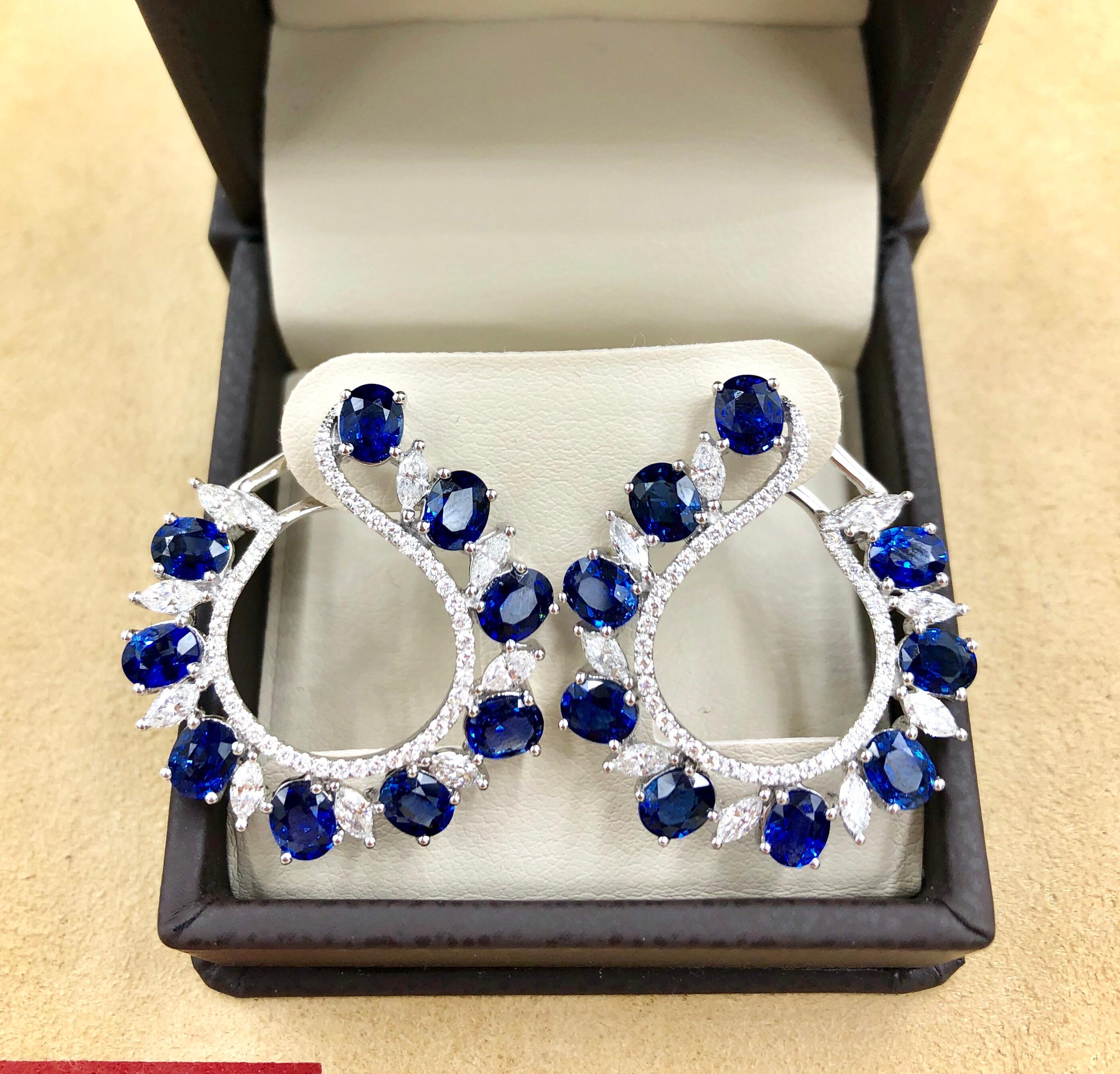 Women's or Men's Emilio Jewelry 9.41 Carat Diamond Sapphire Earrings