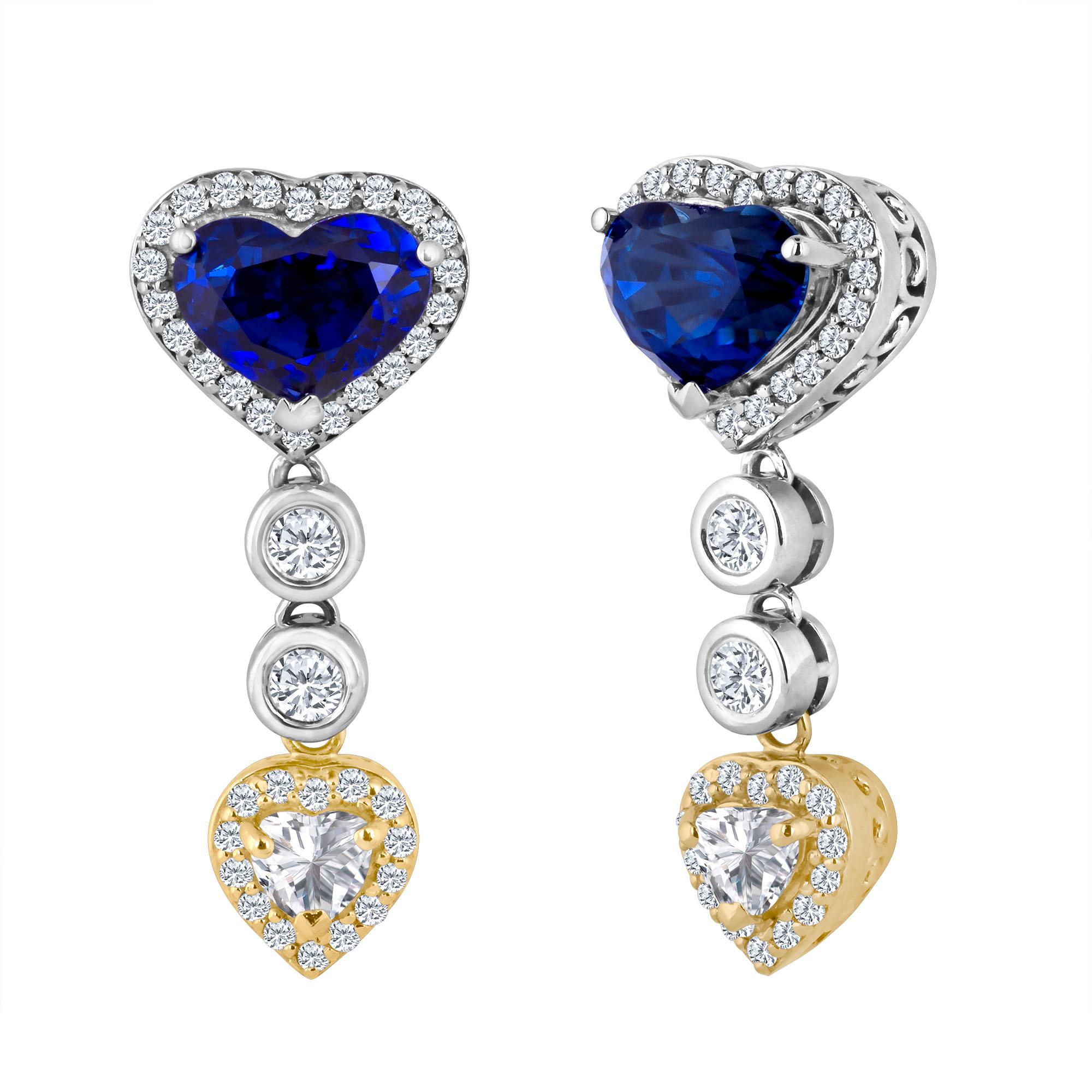Emilio Jewelry 9.74 Carat Genuine Heart Shape Ceylon Sapphire Diamond Earrings In New Condition In New York, NY