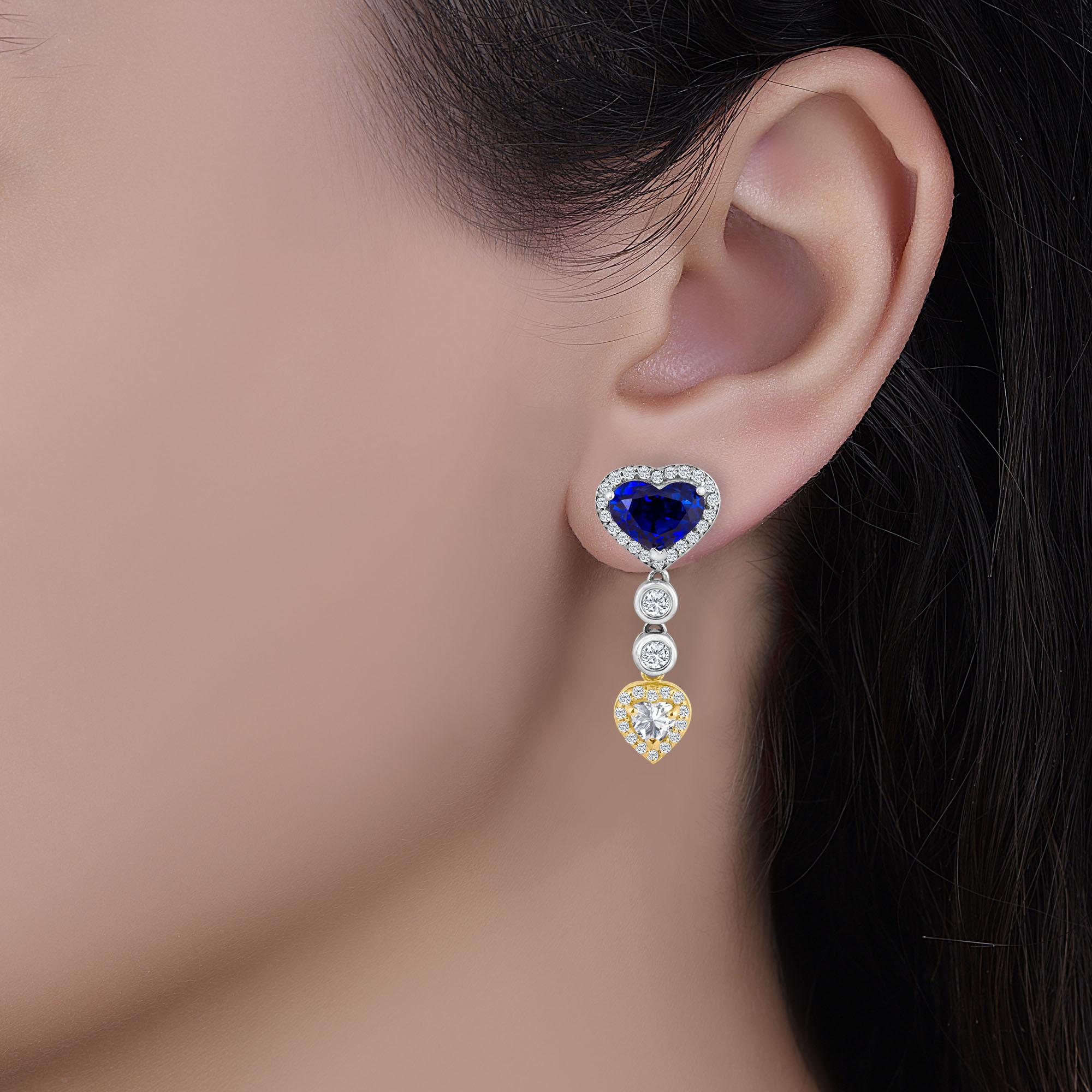 Emilio Jewelry 9,74 Karat echte herzförmige Ceylon-Saphir-Diamant-Ohrringe Damen