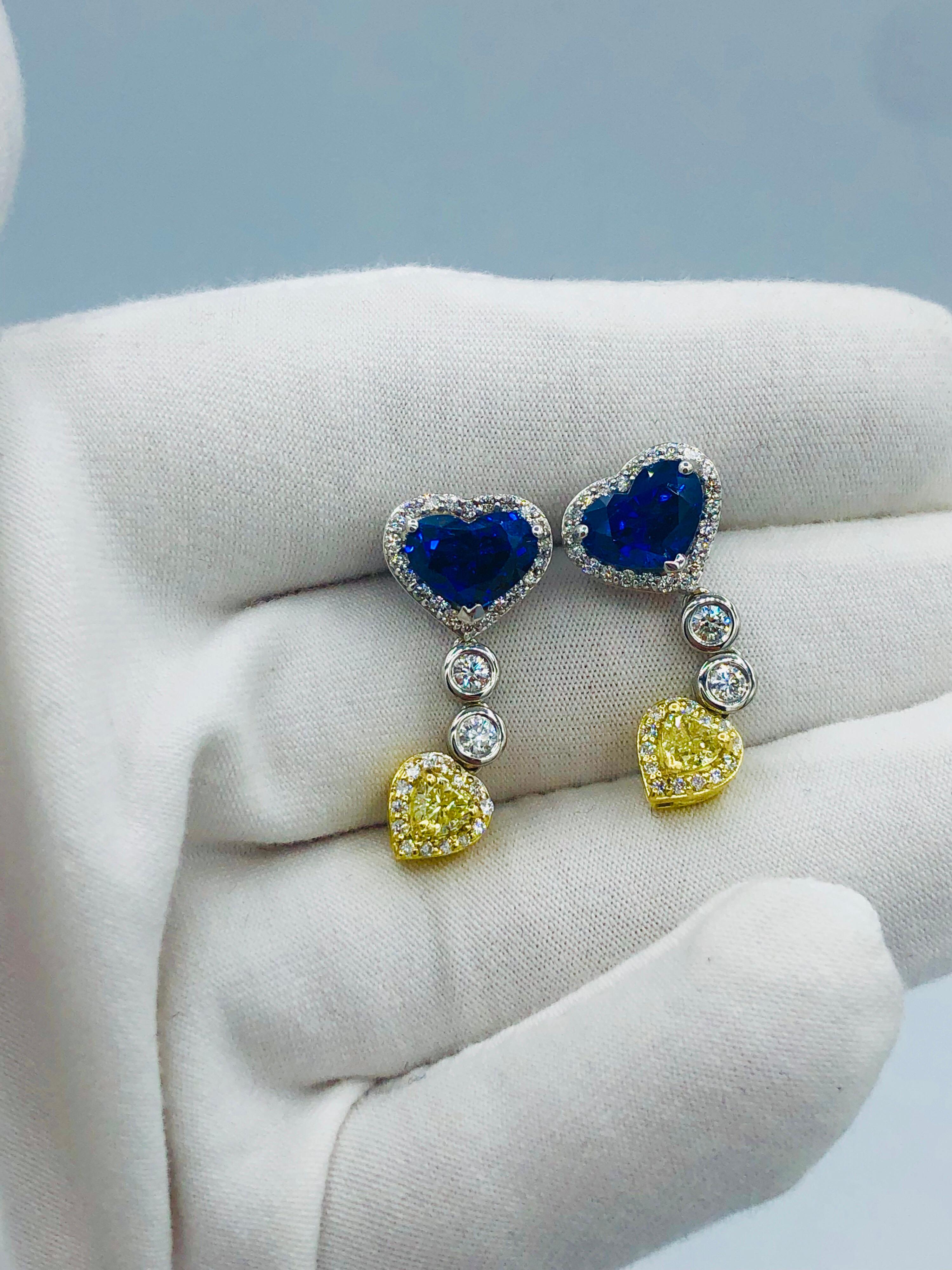 Emilio Jewelry 9.74 Carat Genuine Heart Shape Ceylon Sapphire Diamond Earrings 1