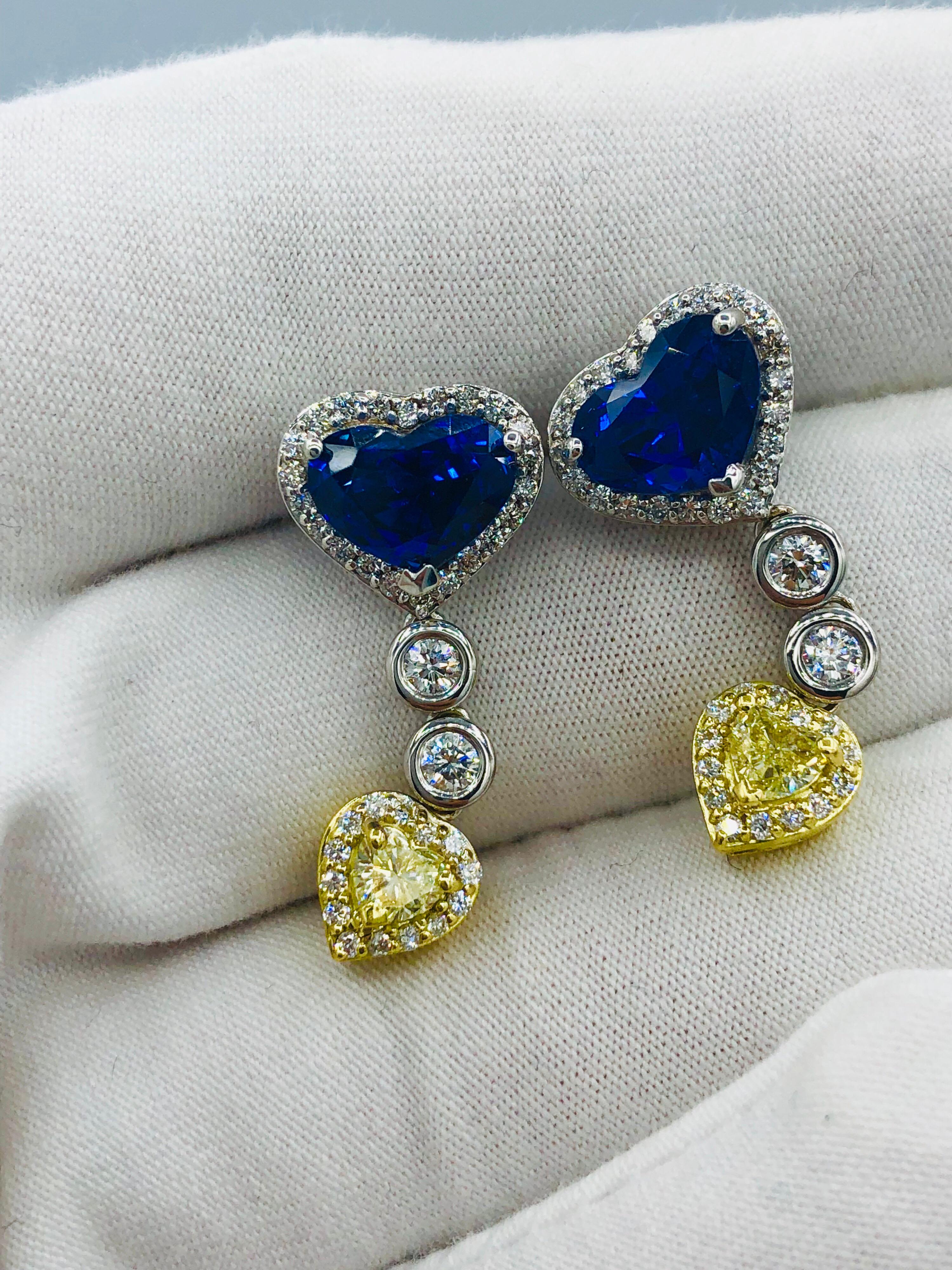 Emilio Jewelry 9,74 Karat echte herzförmige Ceylon-Saphir-Diamant-Ohrringe 2