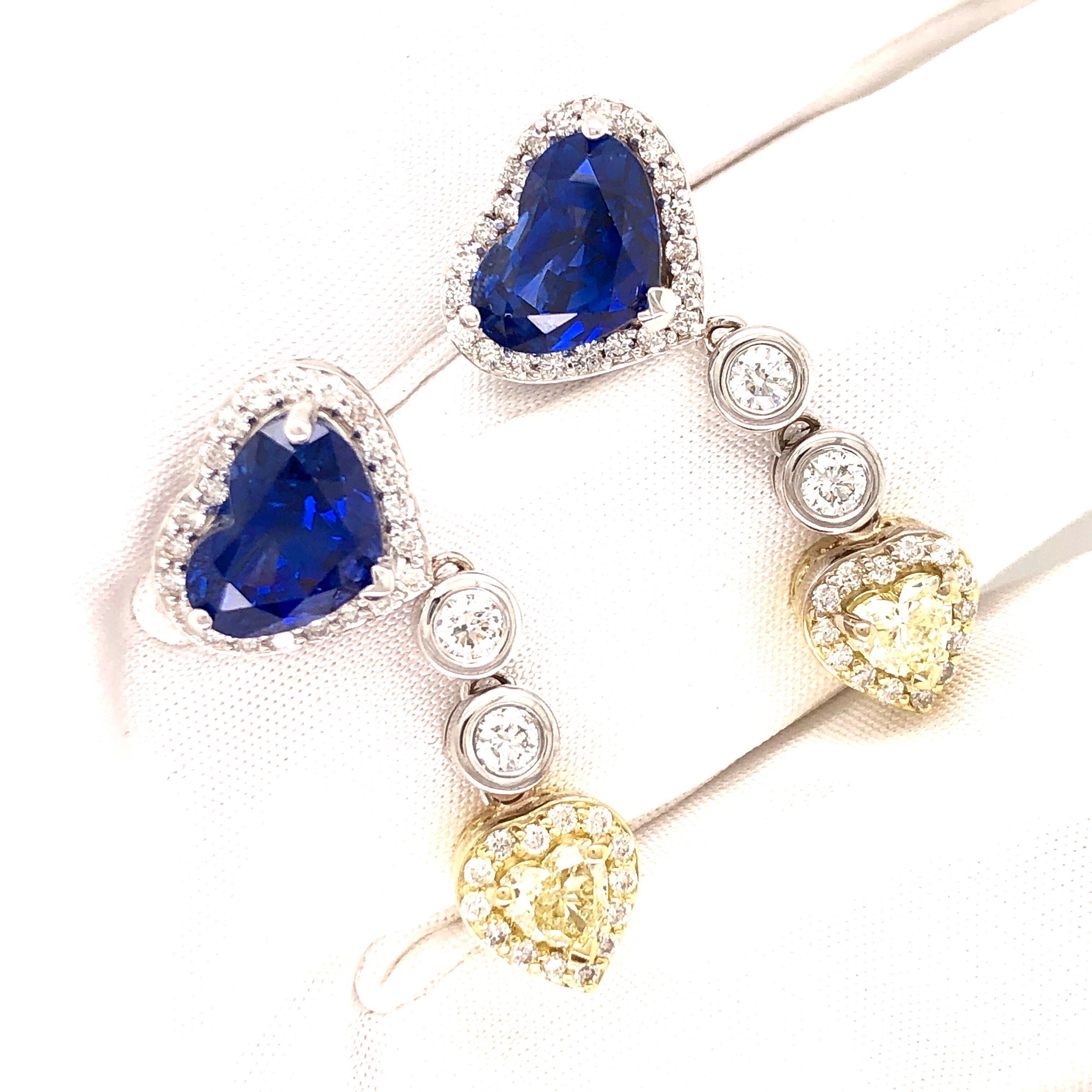 Emilio Jewelry 9.74 Carat Genuine Heart Shape Ceylon Sapphire Diamond Earrings 3