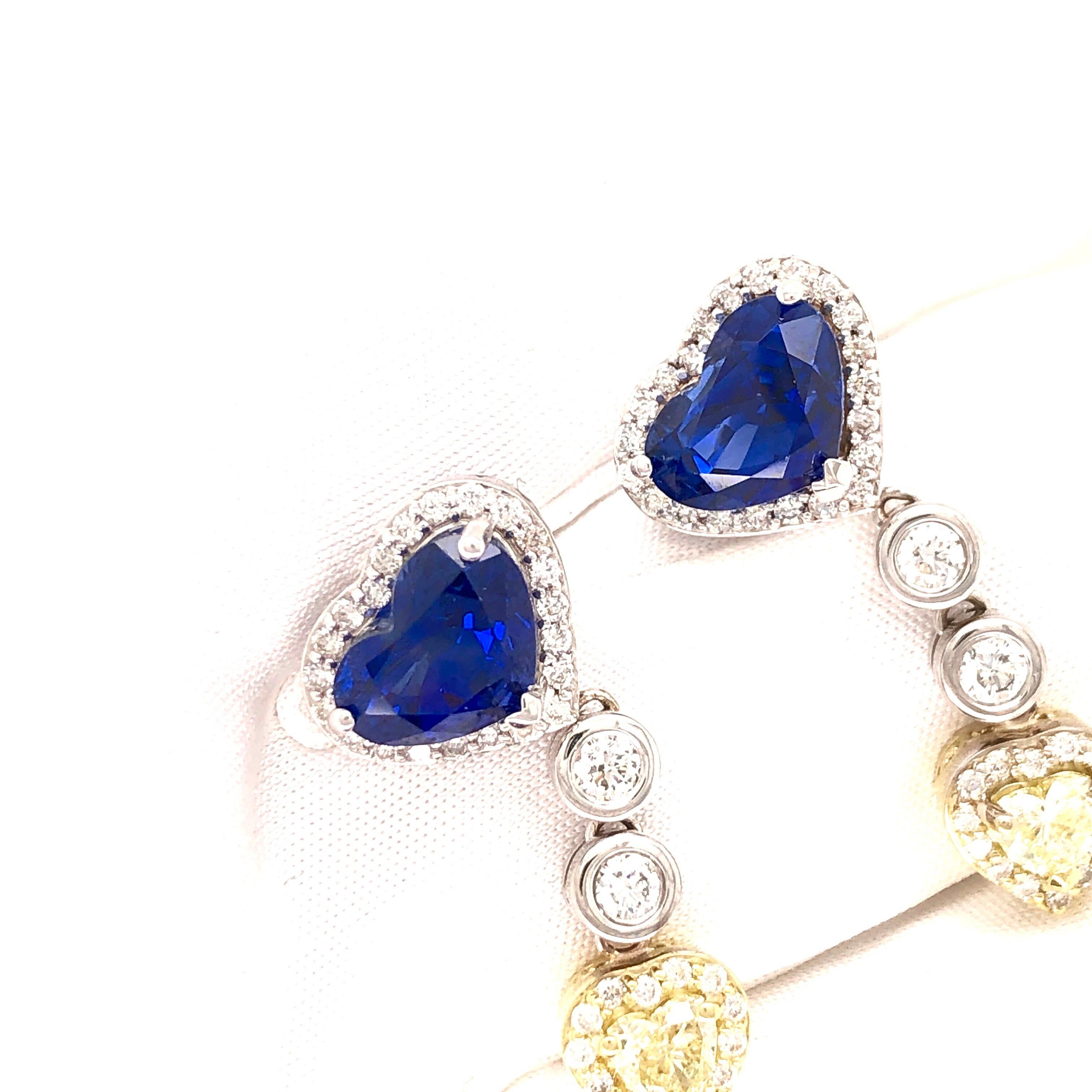 Emilio Jewelry 9.74 Carat Genuine Heart Shape Ceylon Sapphire Diamond Earrings 4