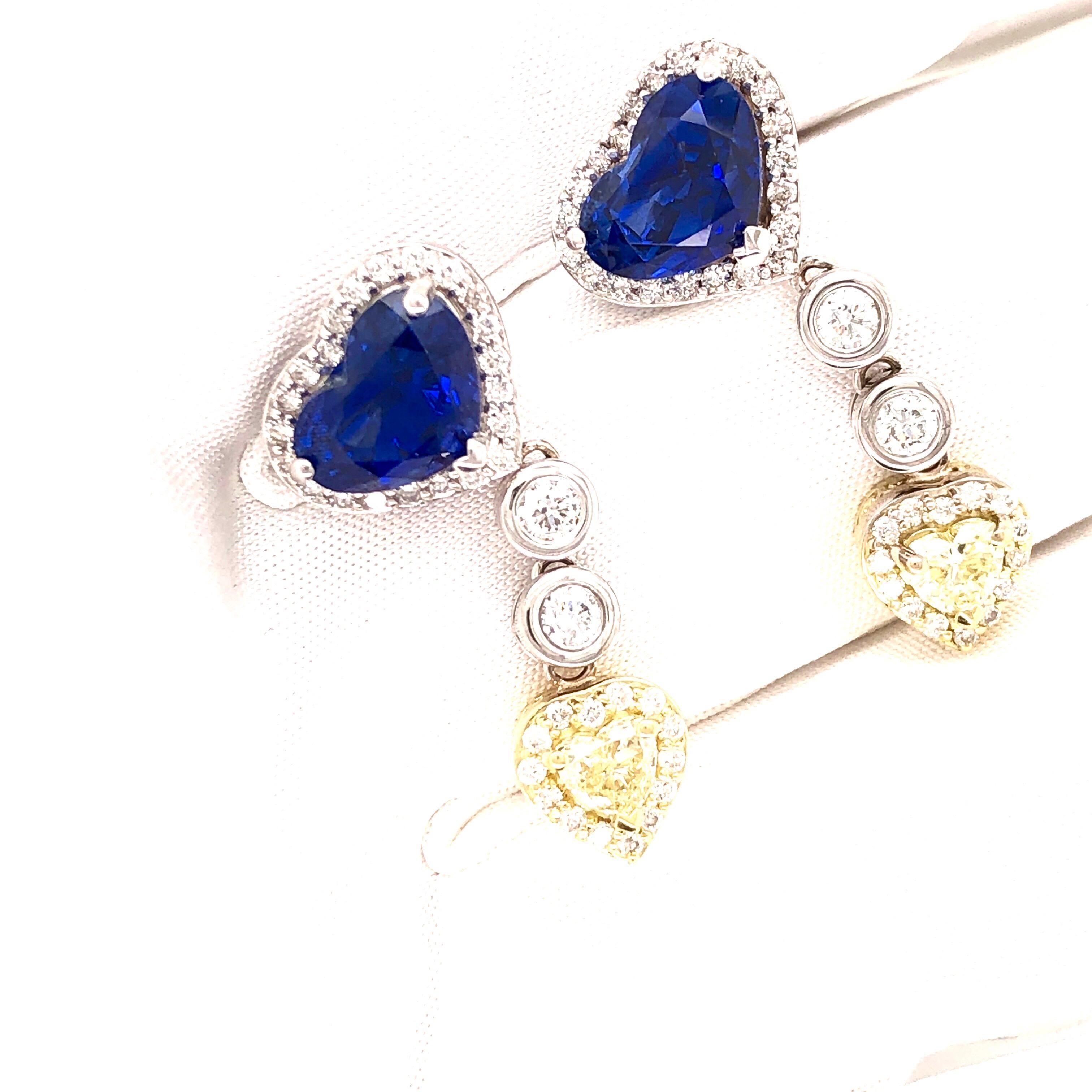 Emilio Jewelry 9.74 Carat Genuine Heart Shape Ceylon Sapphire Diamond Earrings 5