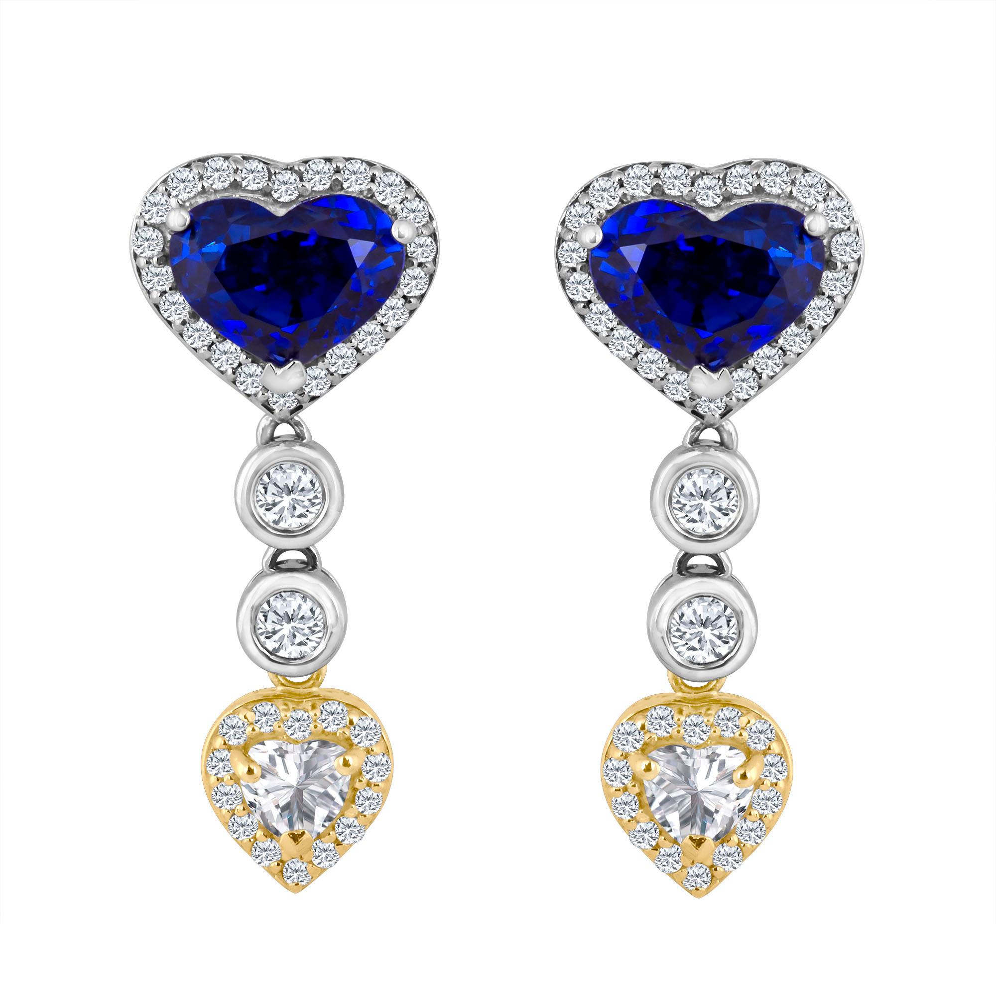 Emilio Jewelry 9.74 Carat Genuine Heart Shape Ceylon Sapphire Diamond Earrings