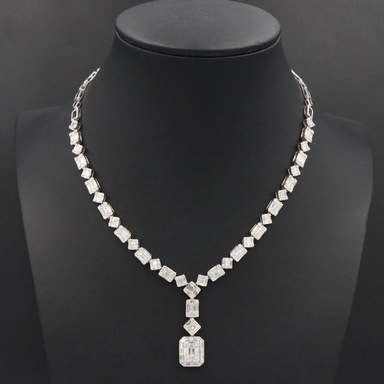Mixed Cut Emilio Jewelry 9.80 Carat Illusion Diamond Necklace  For Sale