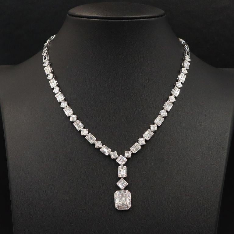 Emilio Jewelry 9.80 Carat Illusion Diamond Necklace  For Sale 1