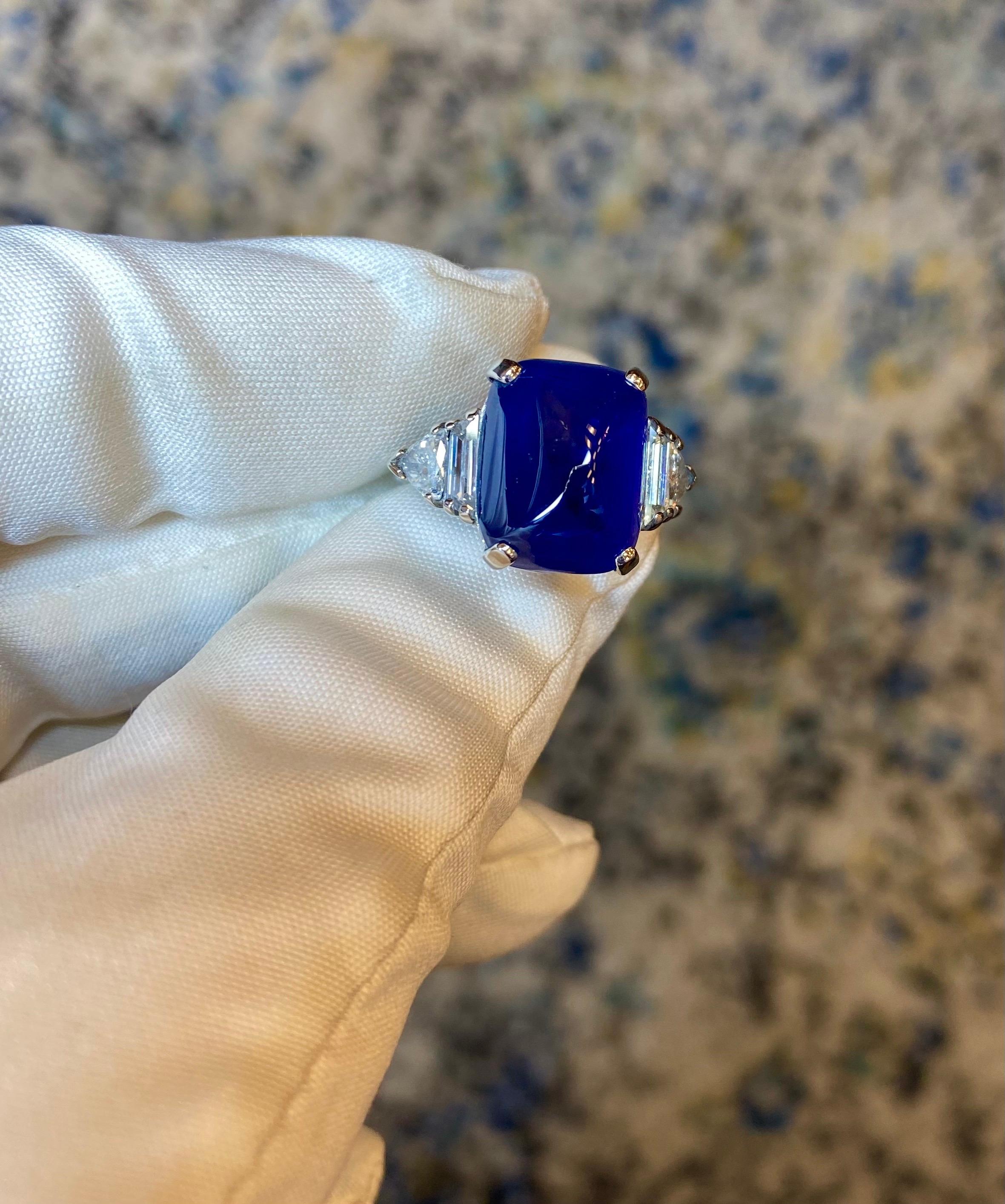 From the vault at Emilio Jewelry, Located On New York’s Iconic Fifth Avenue:
Showcasing a magnificent natural AGL certified 15.71ct no heat sugar loaf sapphire, NO HEAT. 
The approximate diamond weight is 1.00cts
If you have another design in mind