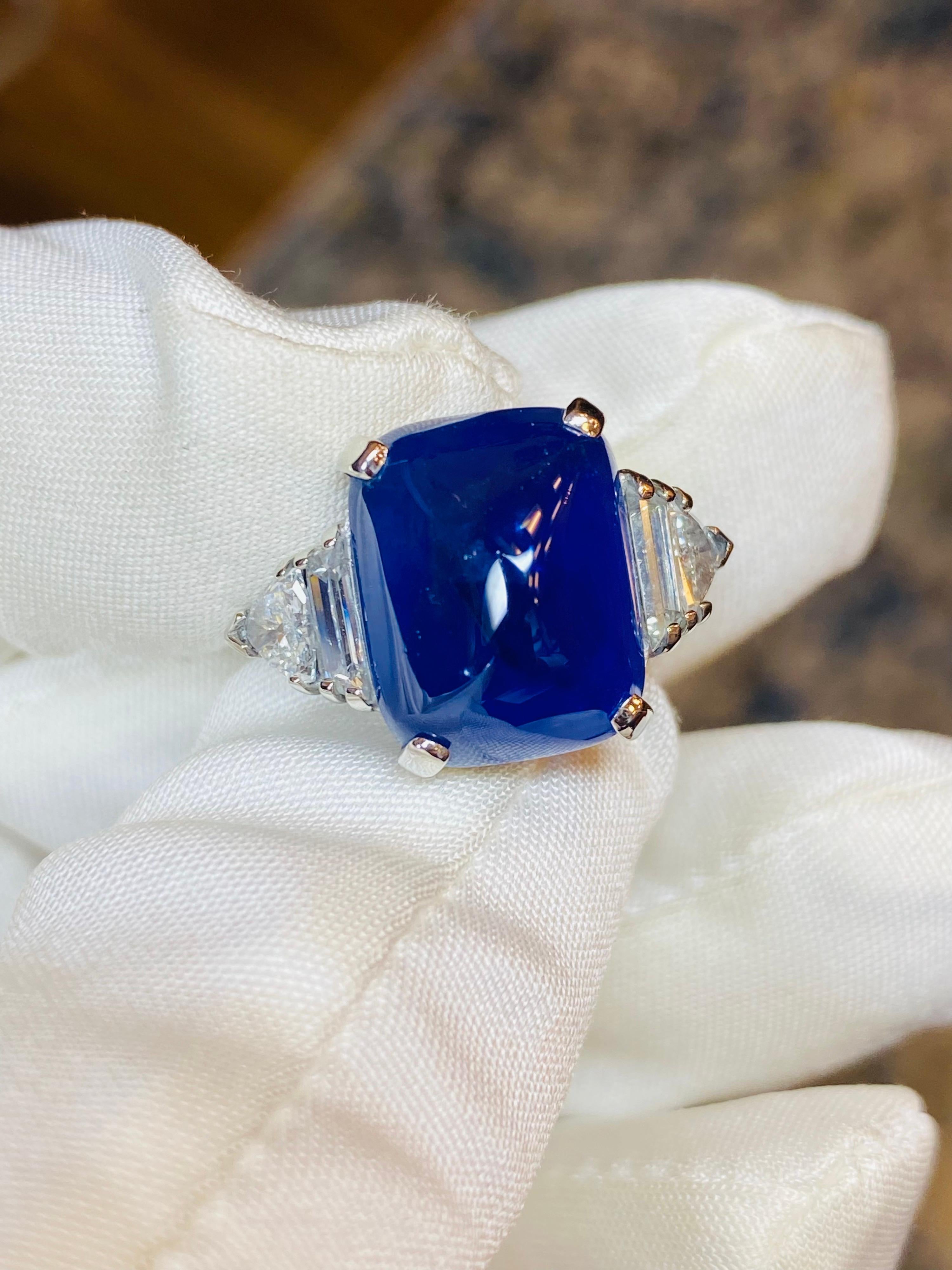 Women's or Men's Emilio Jewelry AGL Certified 16.71 Carat Burma No Heat Sugar Loaf Sapphire Ring For Sale