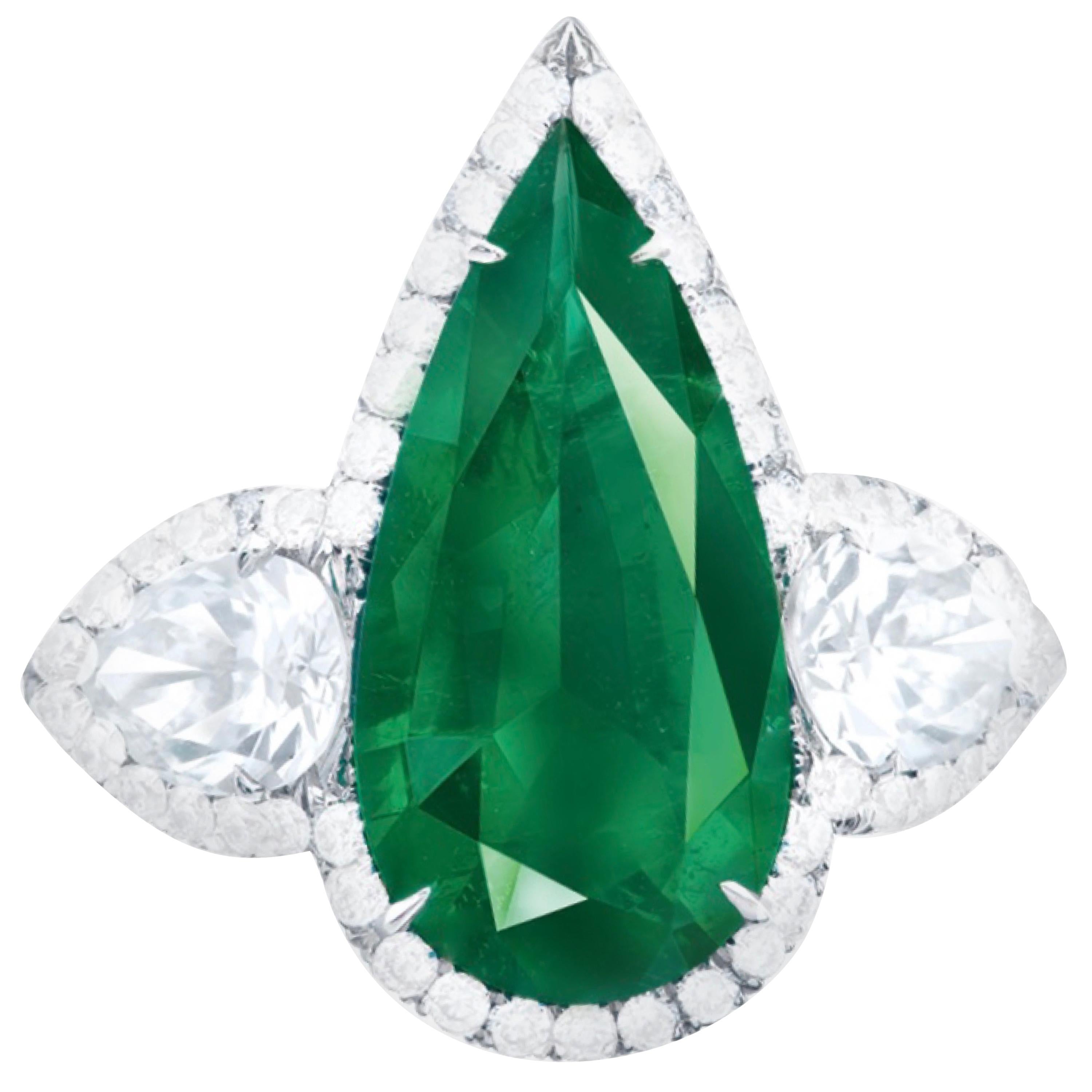 Emilio Jewelry AGL Certified 2.60 Carat No Oil Colombian Emerald Ring For Sale