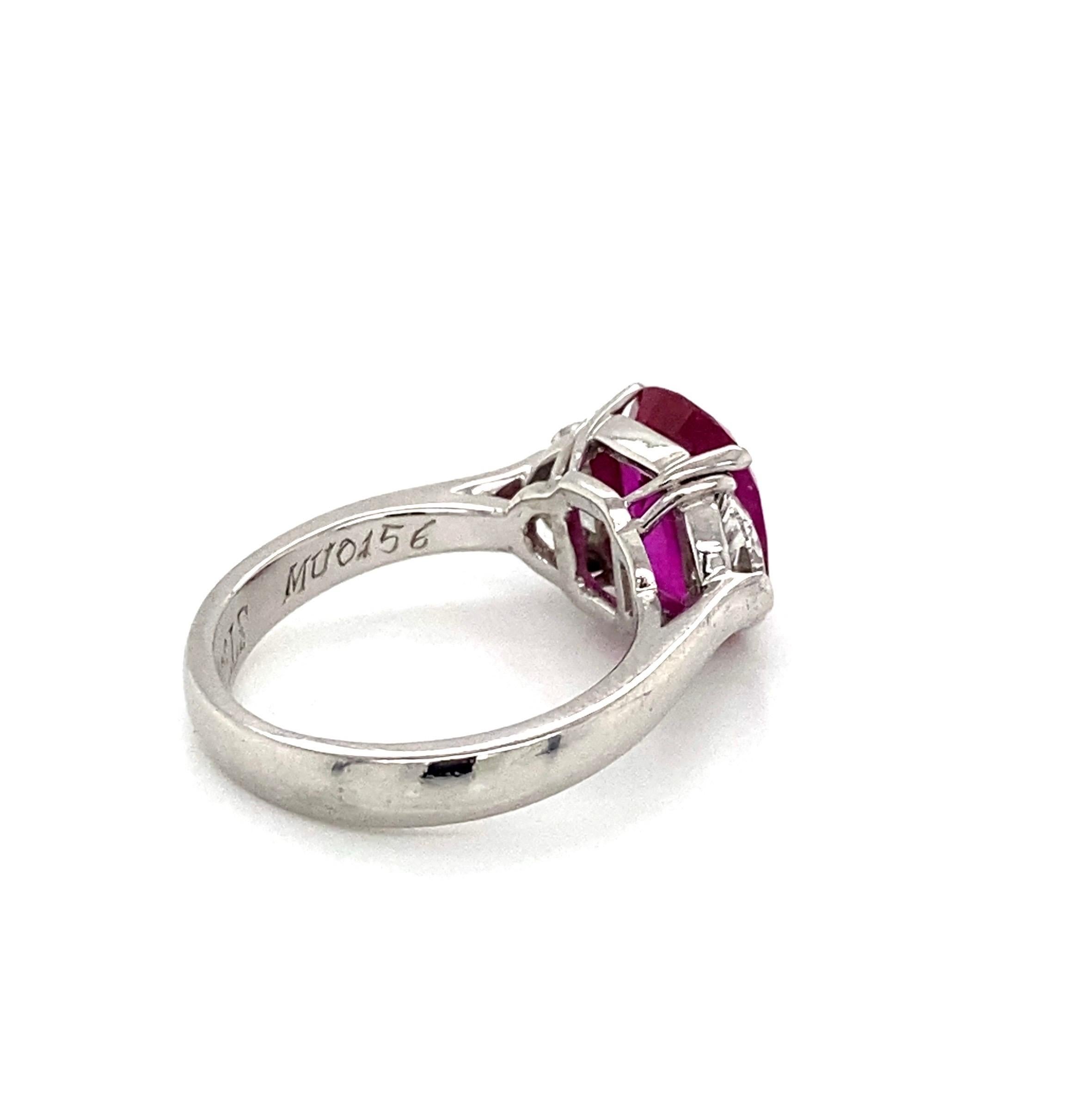 Women's or Men's Emilio Jewelry AGL Certified 4.00 Carat Burma No Heat Ruby Diamond Ring
