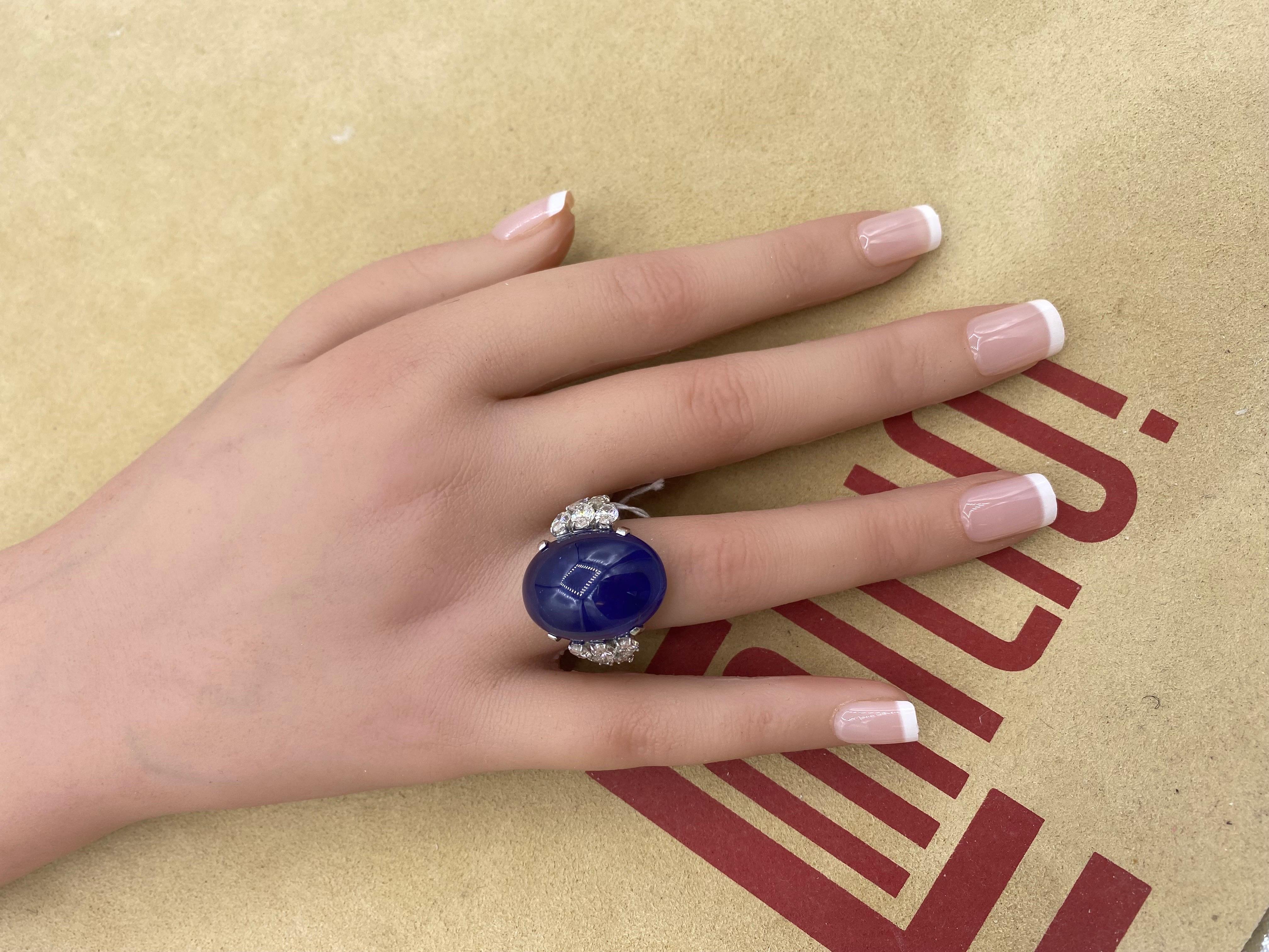 Emilio Jewelry AGL Certified 41.00 Carat Cabochon Cornflower Blue Sapphire Ring  For Sale 7