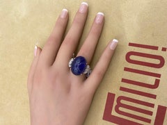 Emilio Jewelry AGL Certified 41.00 Carat Cabochon Cornflower Blue Sapphire Ring