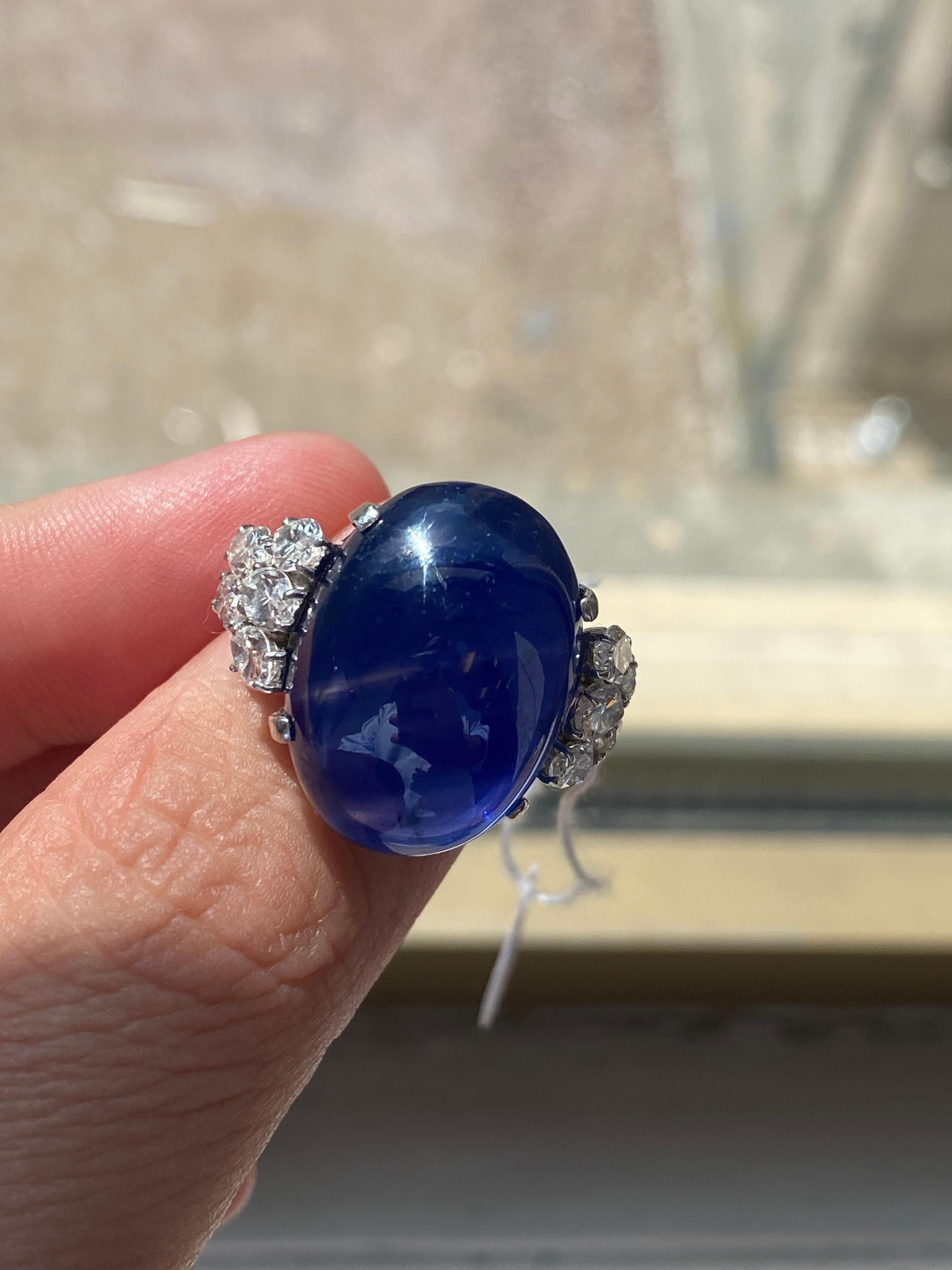 Women's or Men's Emilio Jewelry AGL Certified 41.00 Carat Cabochon Cornflower Blue Sapphire Ring  For Sale