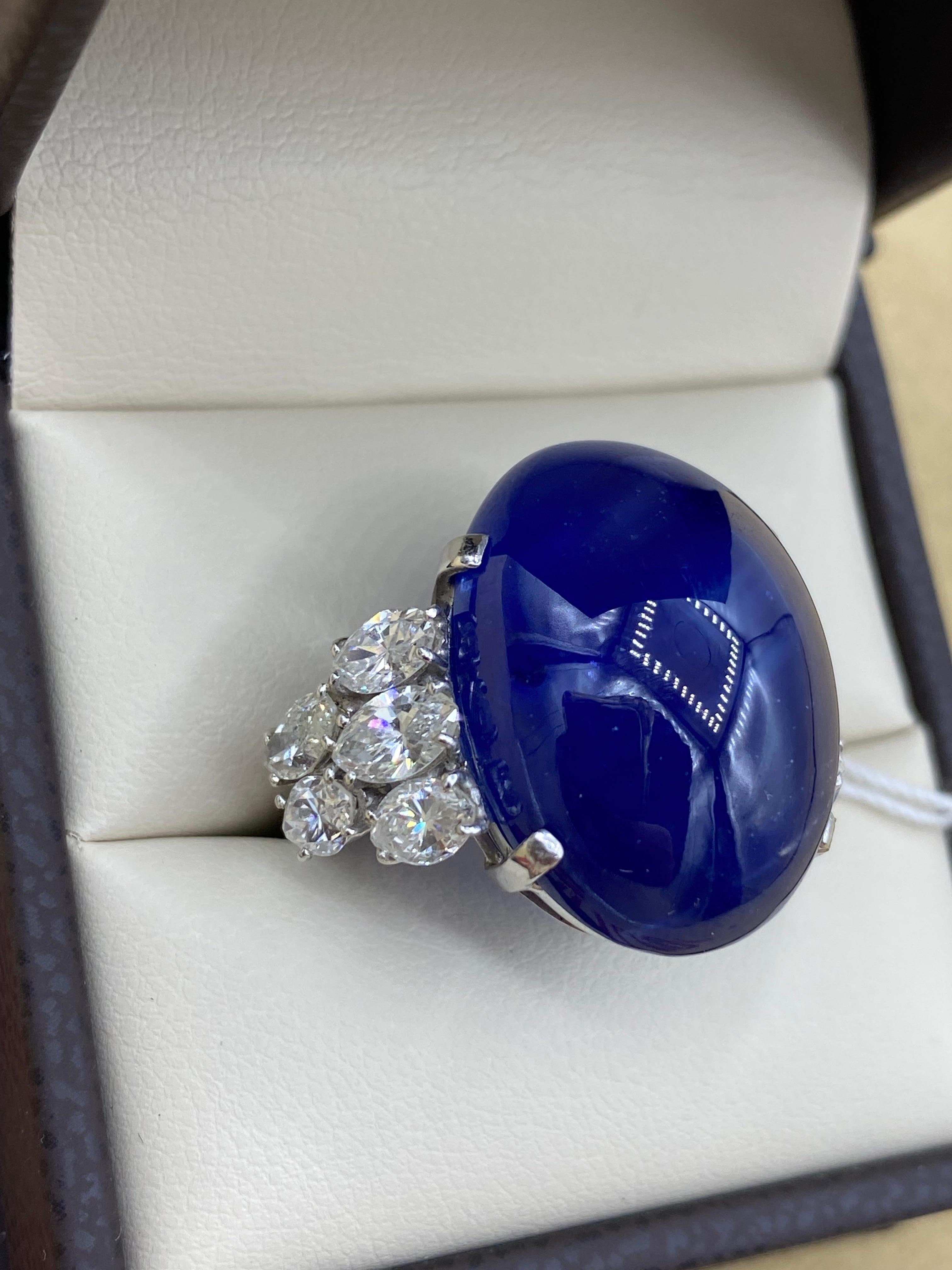 Emilio Jewelry AGL Certified 41.00 Carat Cabochon Cornflower Blue Sapphire Ring  For Sale 1