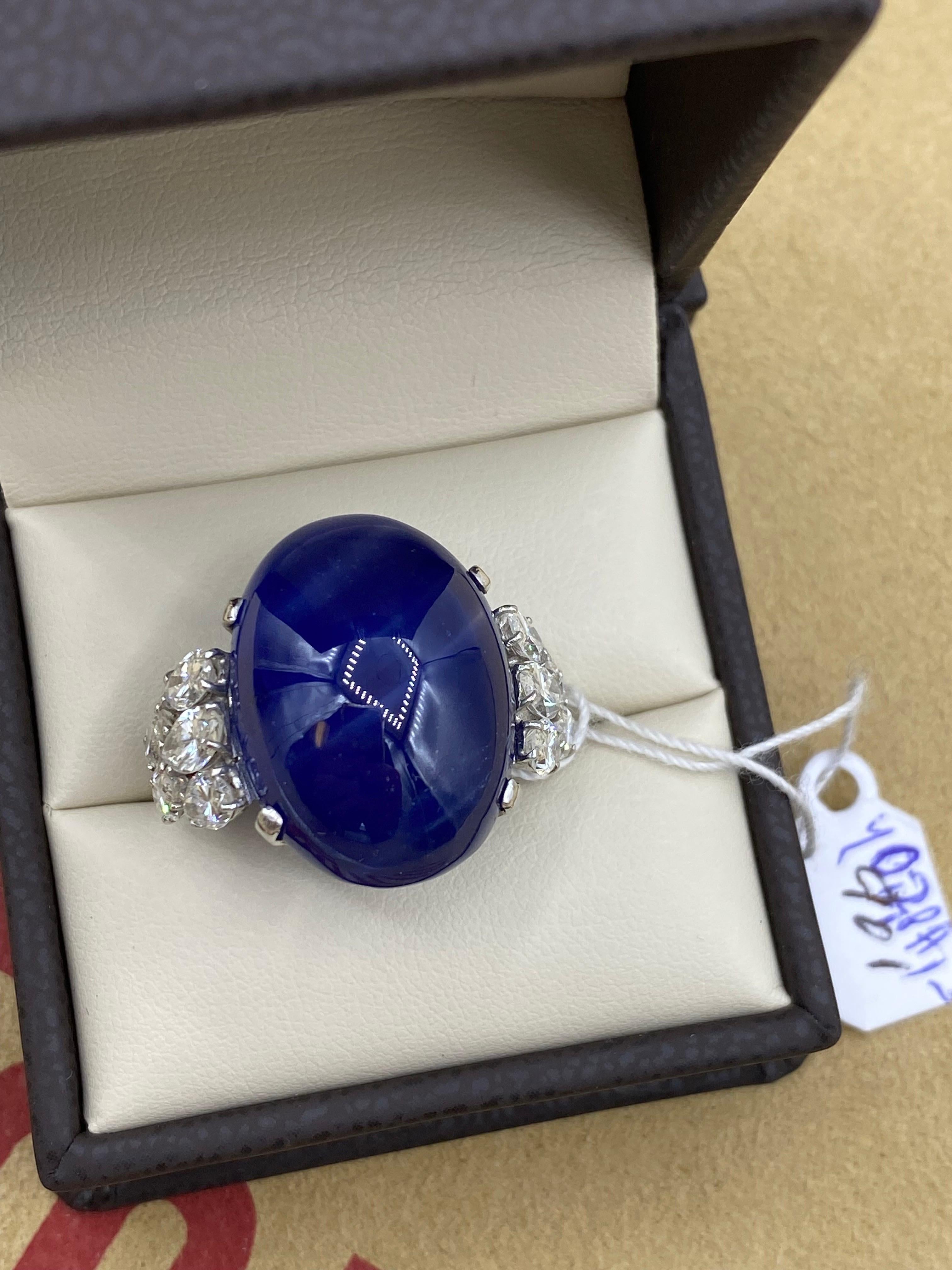 Emilio Jewelry AGL Certified 41.00 Carat Cabochon Cornflower Blue Sapphire Ring  For Sale 2