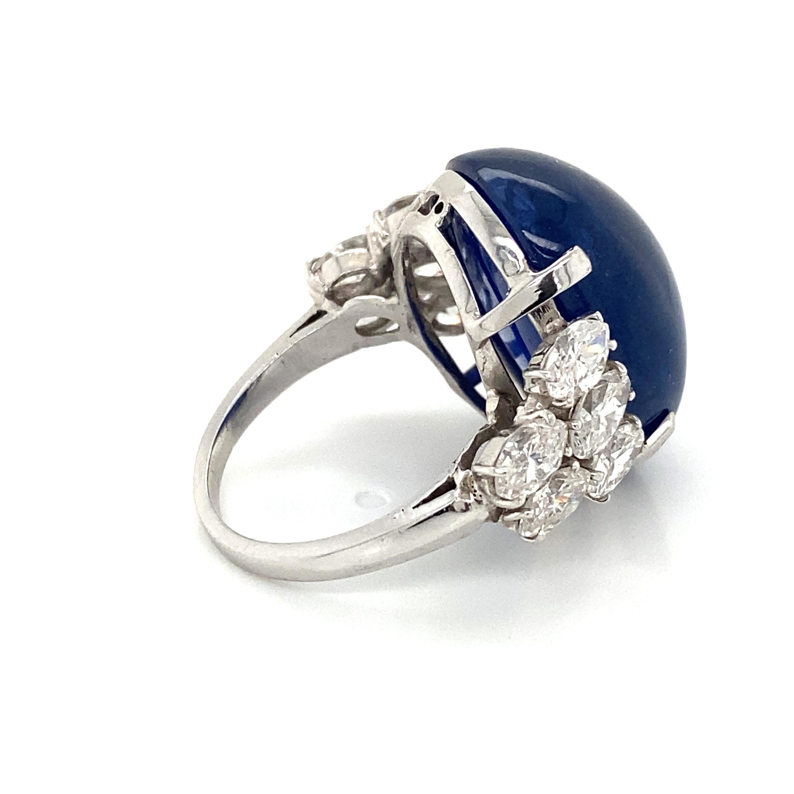 Emilio Jewelry AGL Certified 41.00 Carat Cabochon Cornflower Blue Sapphire Ring For Sale 4