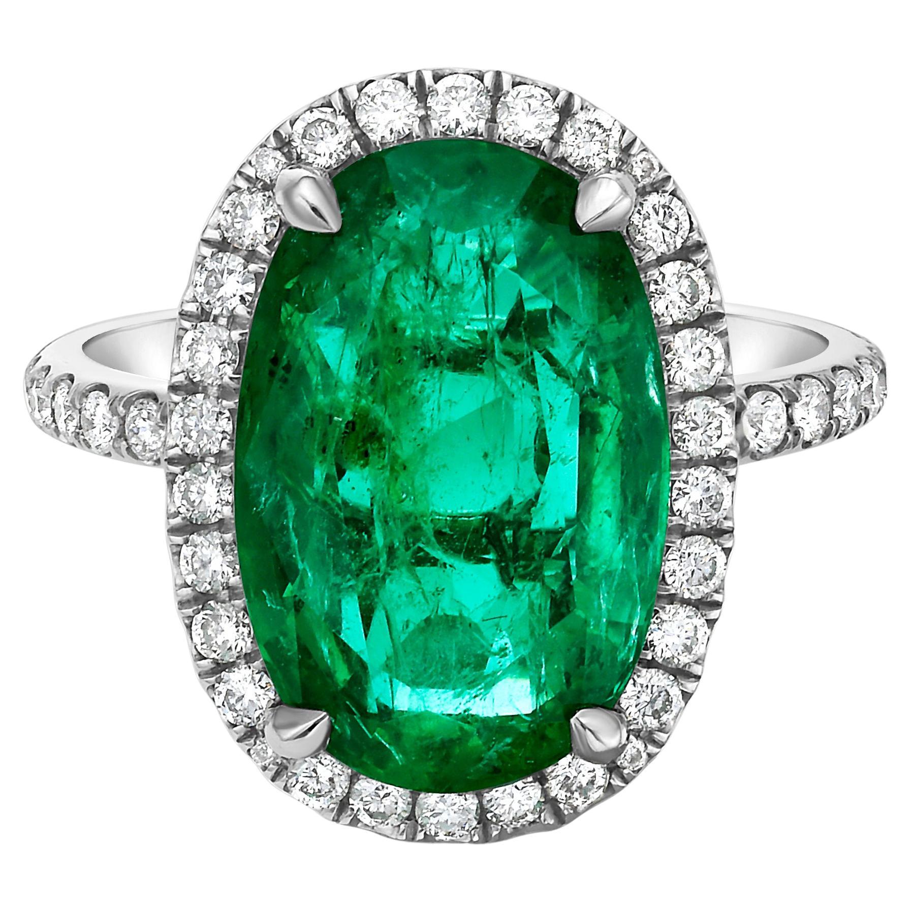 Emilio Jewelry AGL Certified 6.92 Carat Vivid Green Emerald Ring