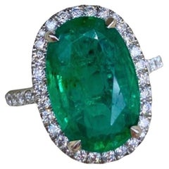 Emilio Jewelry AGL Certified Elongated 6.56 Carat Emerald Diamond Ring