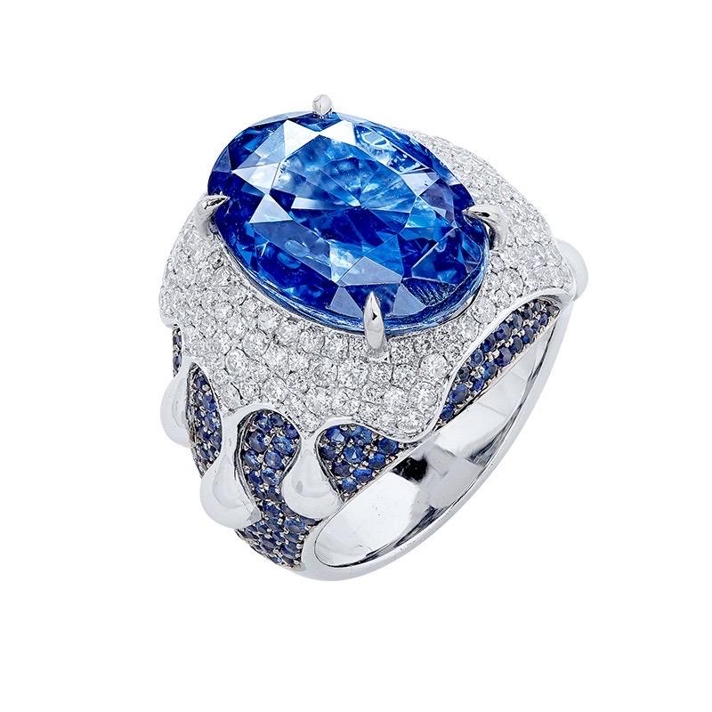From the vault at Emilio Jewelry New York,
Center Stone: 13.70 carat Agl Certified no heat sapphire center 
Madagascar is a famous sapphire producing area that has risen in recent years. Historically, Madagascar's economy has always relied on