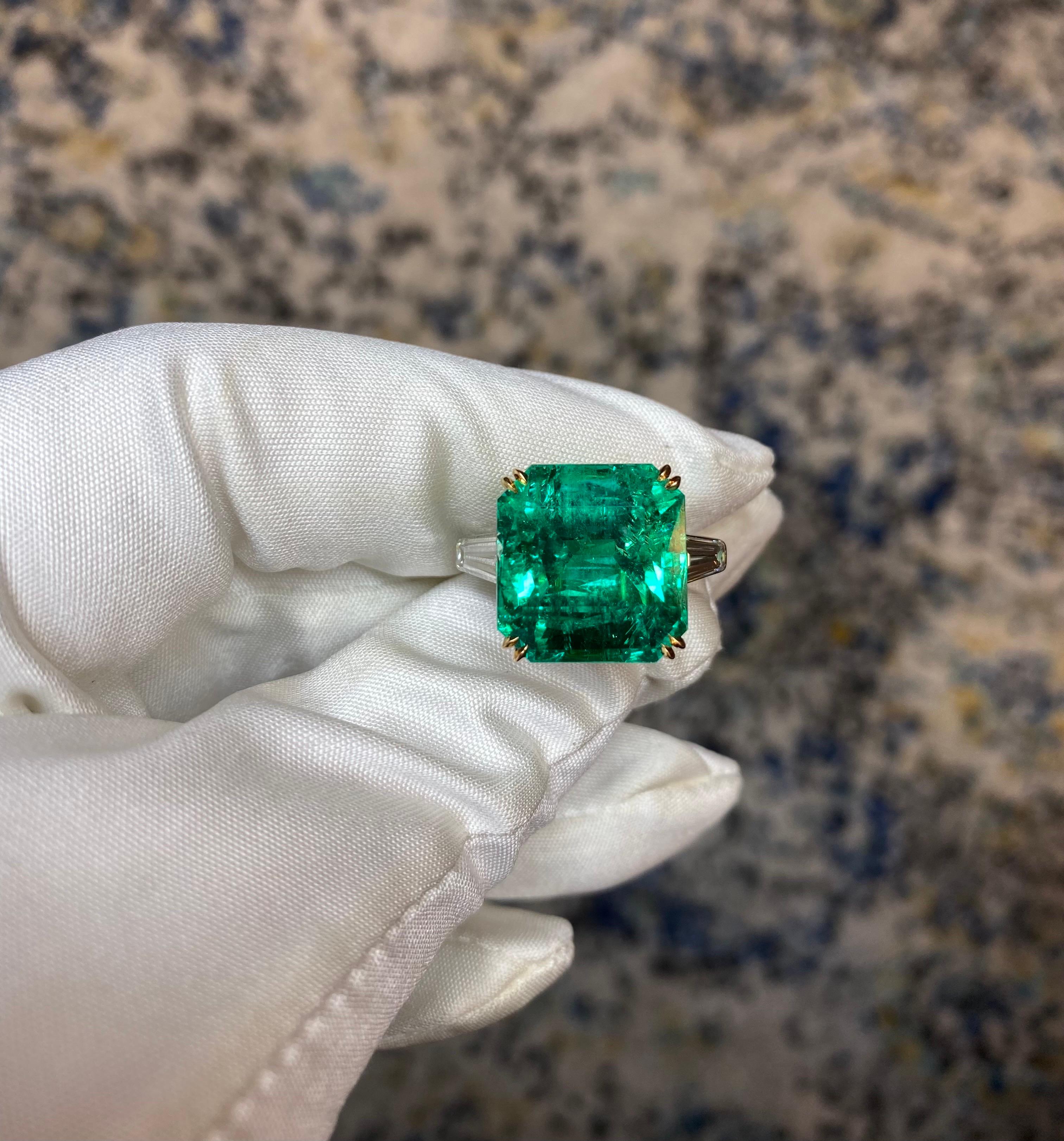Emerald Cut Emilio Jewelry AGL Certified Untreated No Oil Emerald Ring  For Sale