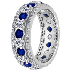Emilio Jewelry Ewigkeitsring aus Platin mit abwechselnden Saphiren und Diamanten
