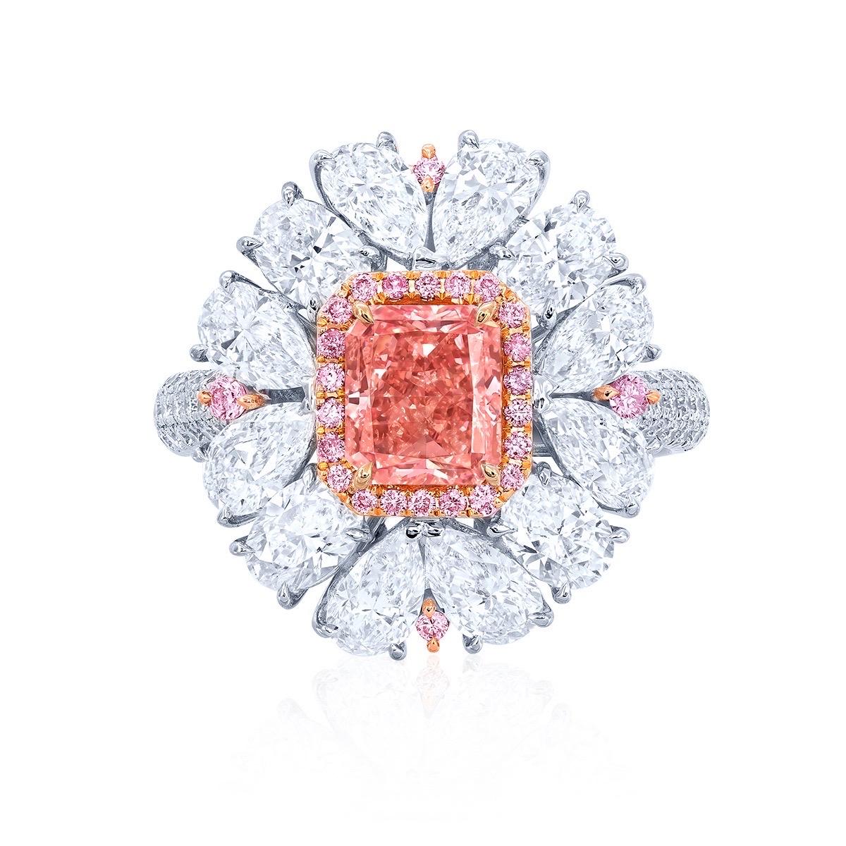 From the Museum Vault at Emilio Jewelry located on New York's iconic Fifth Avenue,
Another true investment/collectors piece. 
Center Stone: just over 1.20ct  
Setting: 58 white diamonds totaling about 0.39 carats, 26 pink diamonds totaling about