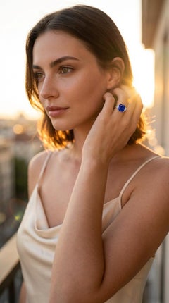 Anillo Emilio Jewelry Asscher Cut 3,57 Quilates Zafiro Azul aciano