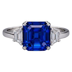 Emilio Jewelry Asscher Cut 3,57 Karat Kornblumenblauer Saphir Ring