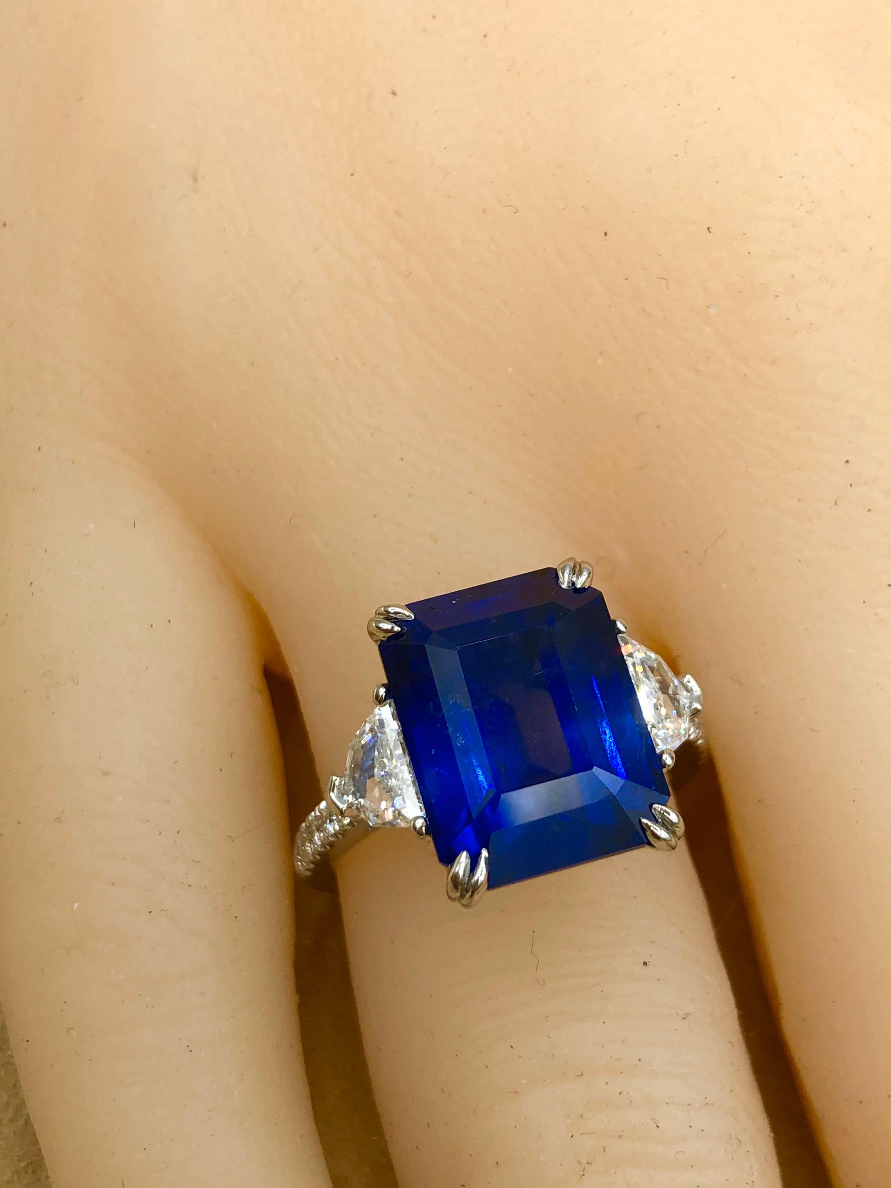 Emilio Jewelry Certified 10.35 Carat Emerald Cut Sapphire Diamond Ring 6