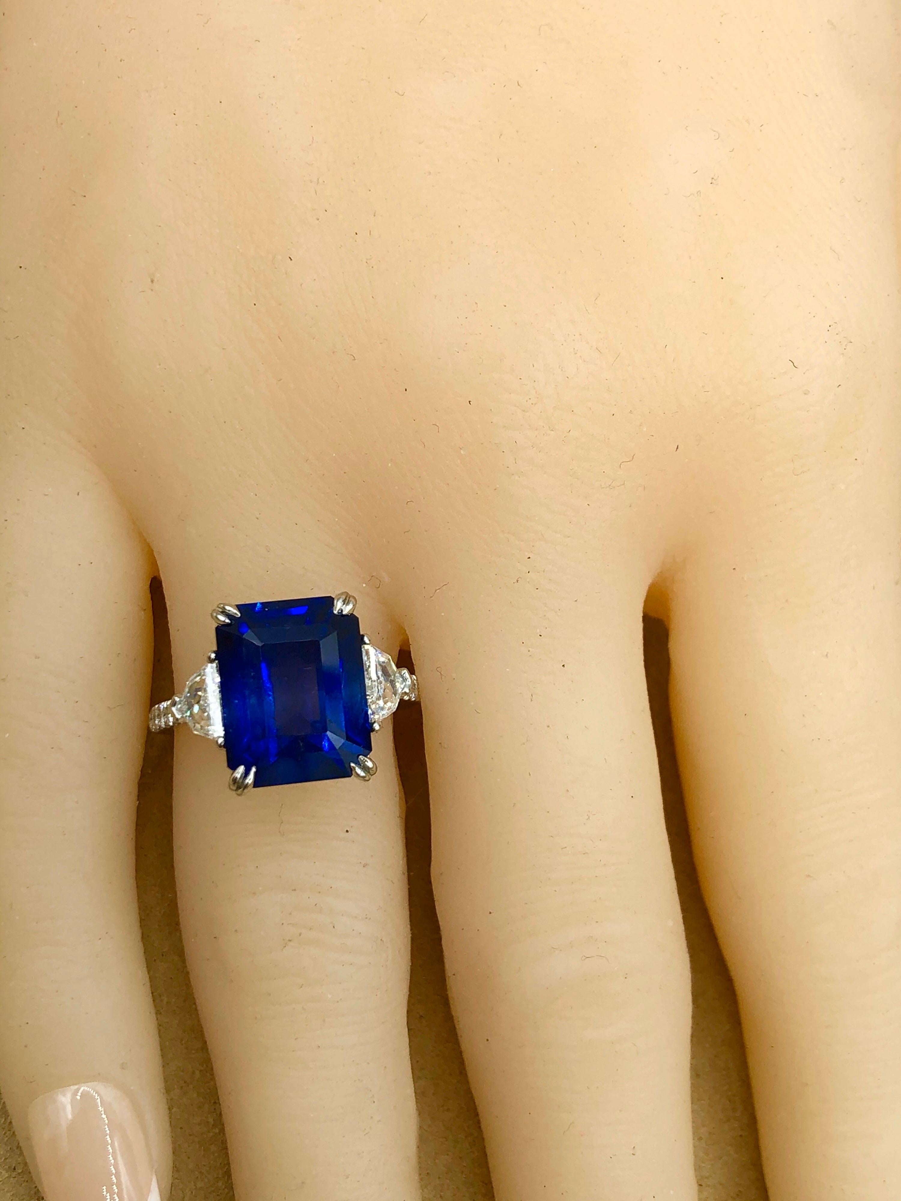 Emilio Jewelry Certified 10.35 Carat Emerald Cut Sapphire Diamond Ring 7