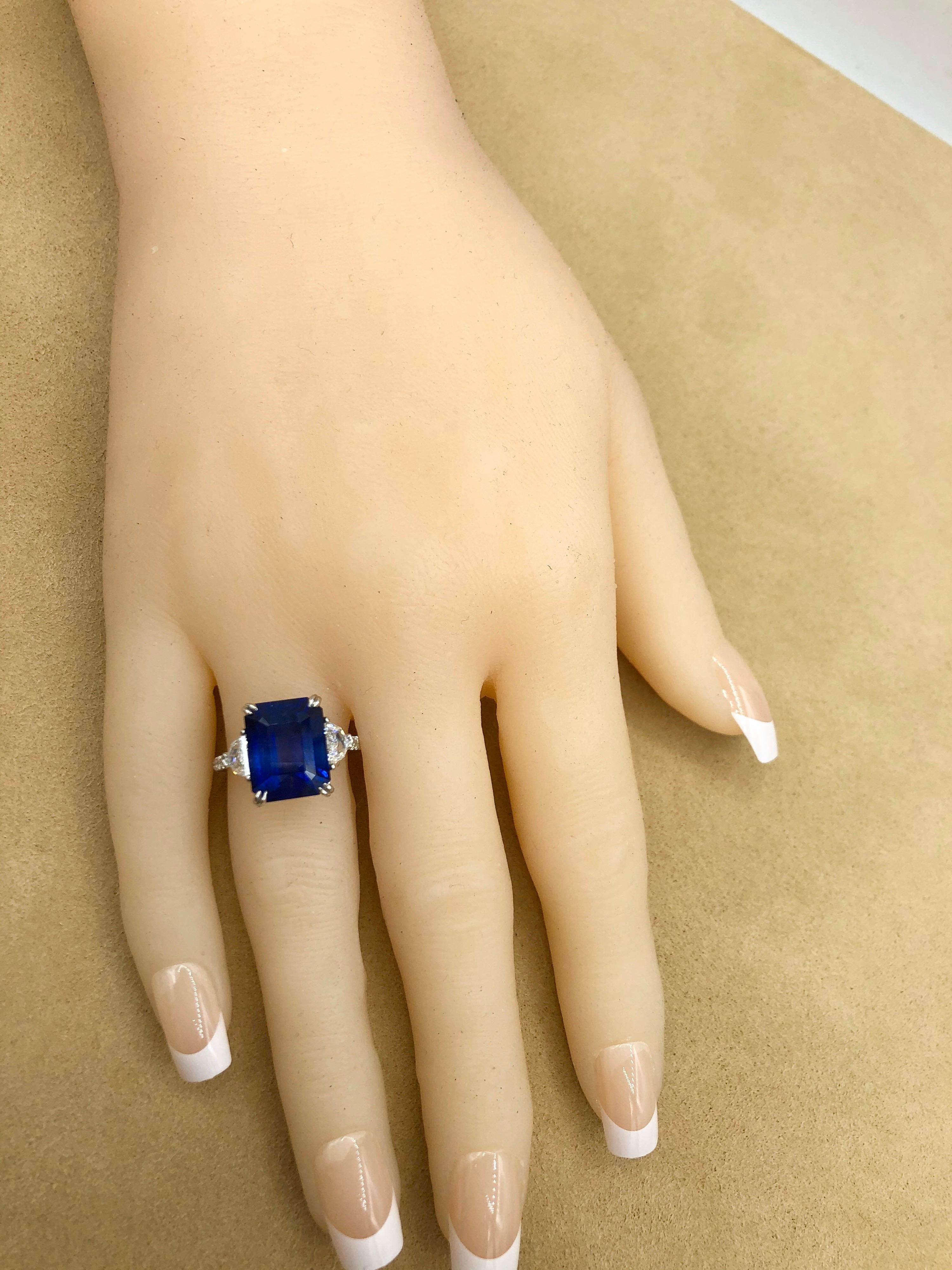 Emilio Jewelry Certified 10.35 Carat Emerald Cut Sapphire Diamond Ring 8