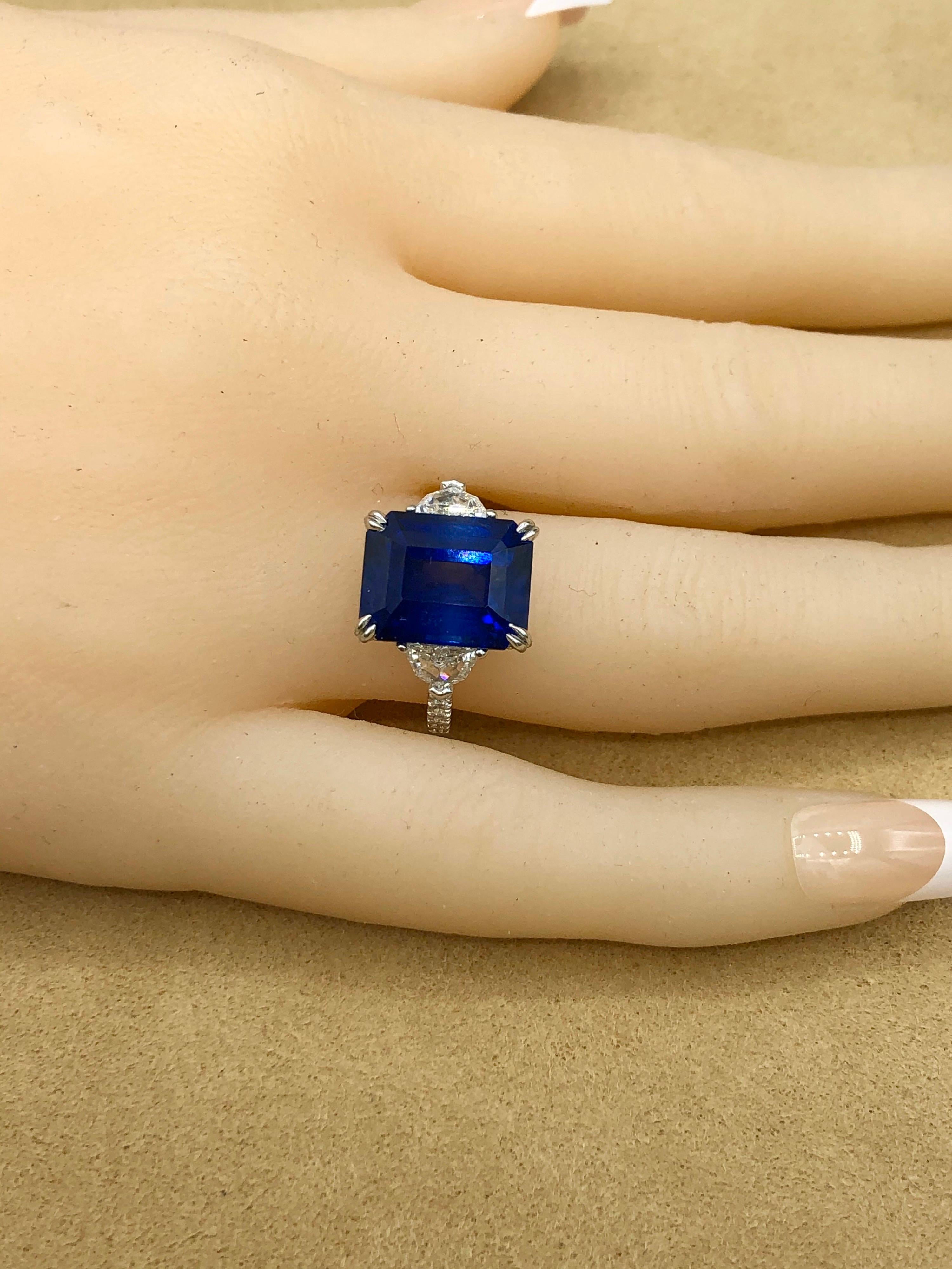 Emilio Jewelry Certified 10.35 Carat Emerald Cut Sapphire Diamond Ring 9
