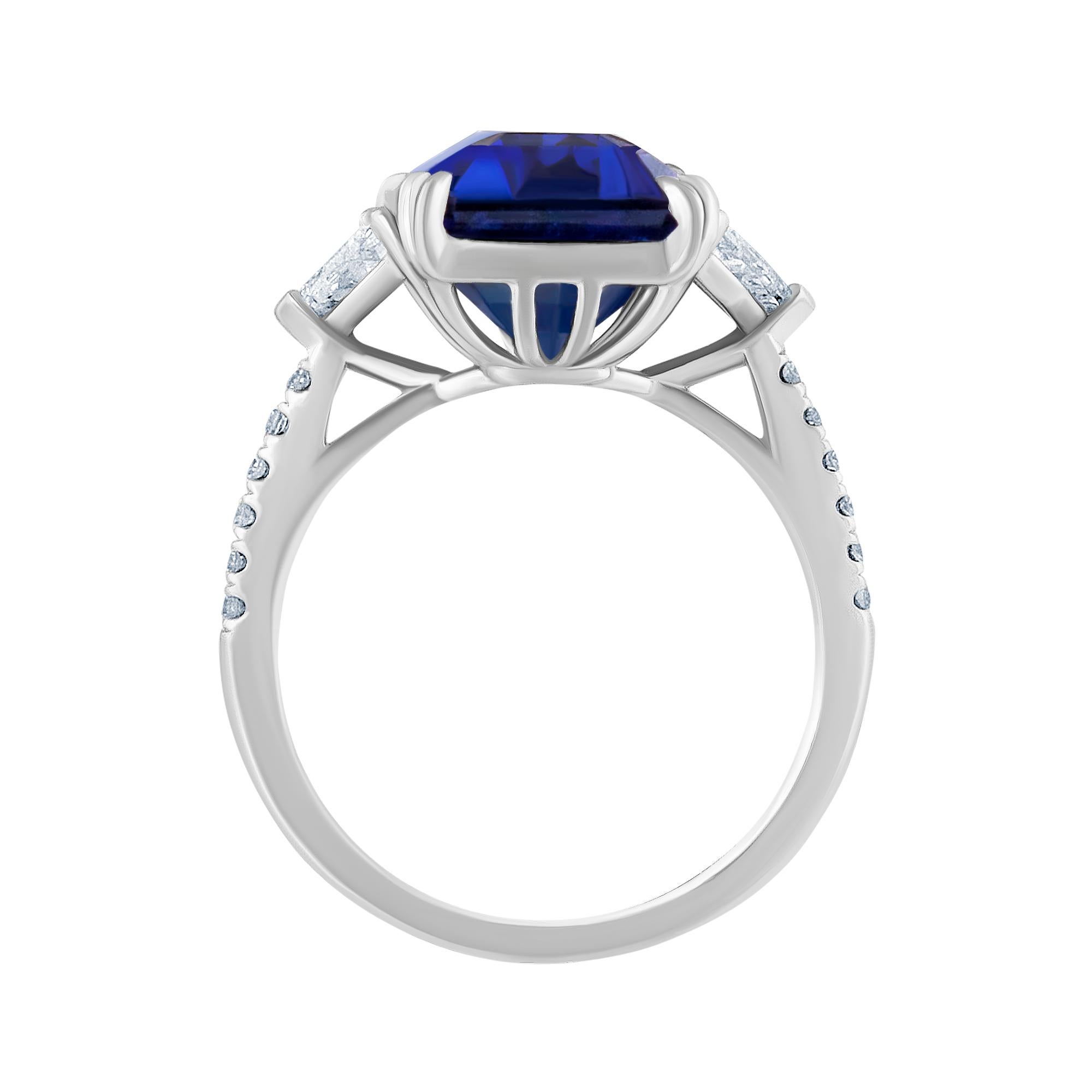 Emilio Jewelry Certified 10.35 Carat Emerald Cut Sapphire Diamond Ring 
This amazing ring is unique and well thought out before Emilio designed it! Most women today want a ring that is striking, yet humble enough to wear to perform everyday errands.