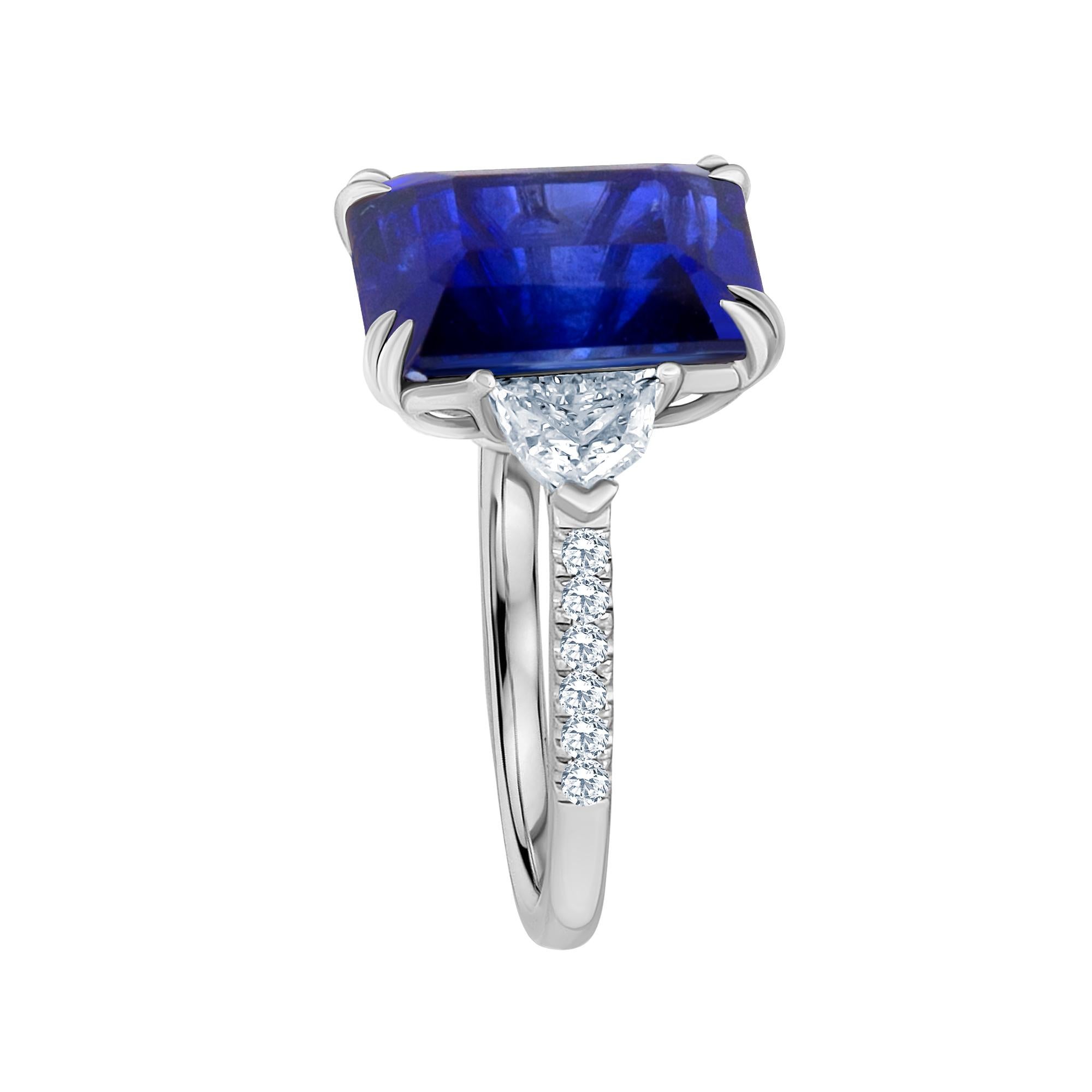 Emilio Jewelry Certified 10.35 Carat Emerald Cut Sapphire Diamond Ring In New Condition In New York, NY