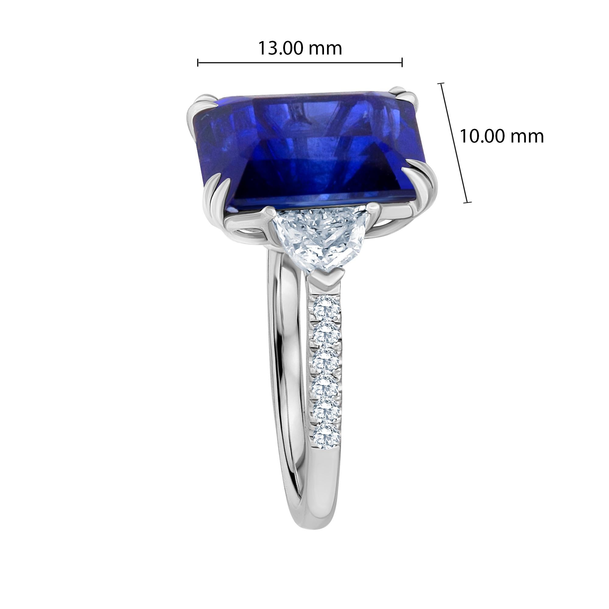 Women's or Men's Emilio Jewelry Certified 10.35 Carat Emerald Cut Sapphire Diamond Ring
