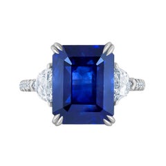 Emilio Jewelry Certified 10.35 Carat Emerald Cut Sapphire Diamond Ring