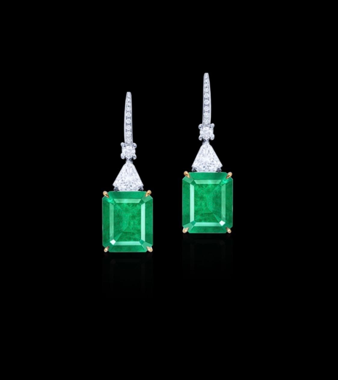 From the Emilio Jewelry Museum Vault, Showcasing a magnificent investment grade matched pair of certified Colombian No Oil Unenhanced natural emerald earrings. The centers alone weigh approx. 10.50 carats. Great color and striking stones. It is hard