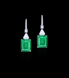 Emilio Jewelry Certified 10.50 Carat No Oil Unenhanced Colombian Emerald Earring