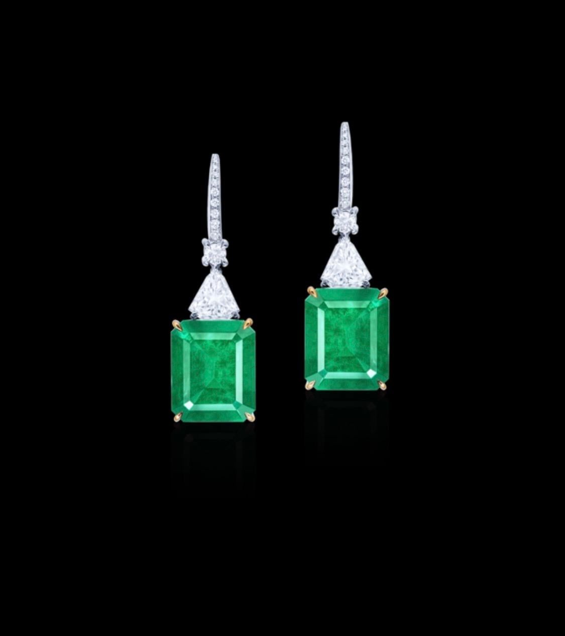 Emilio Jewelry Certified 10.50 Carat No Oil Unenhanced Colombian Emerald Earring In New Condition For Sale In New York, NY